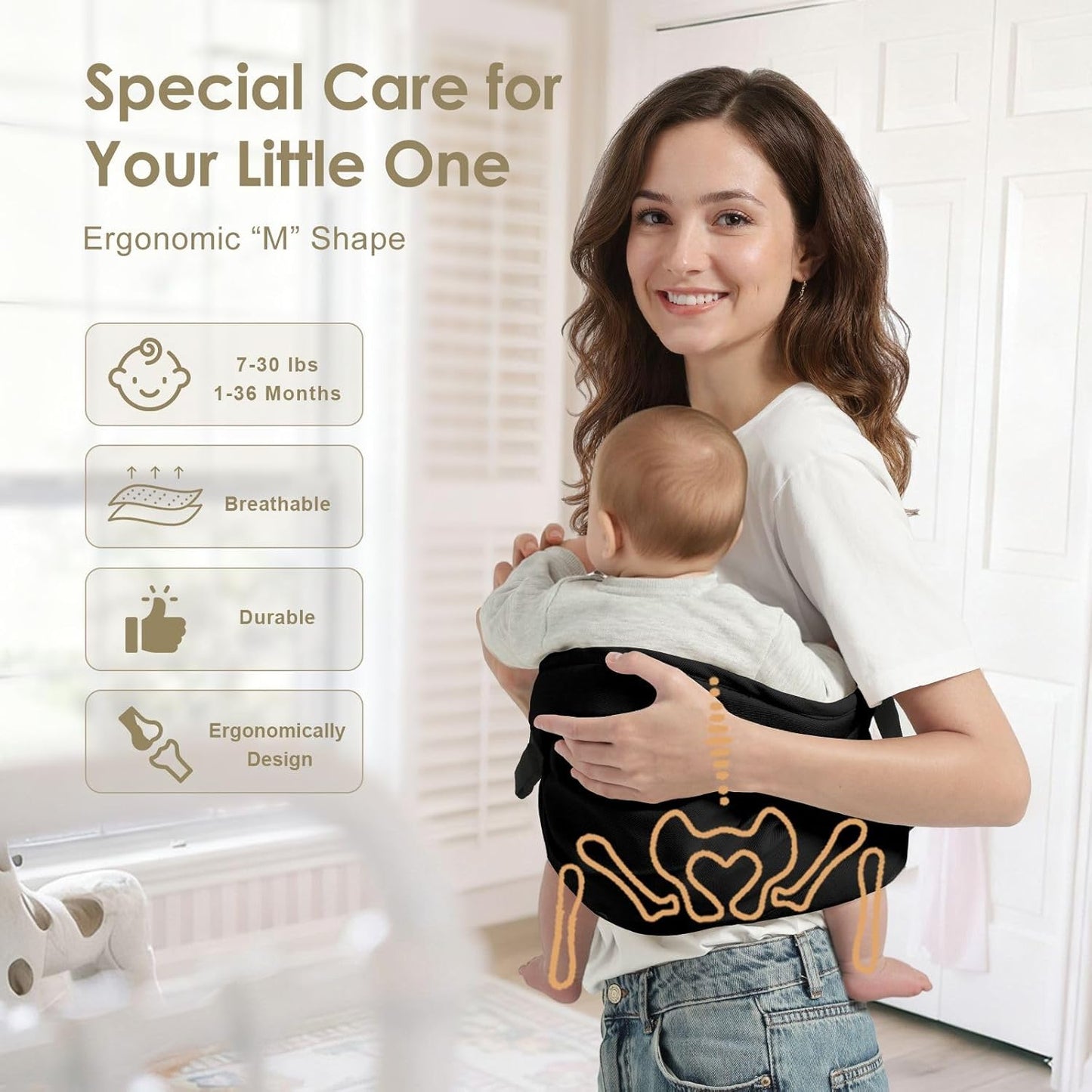 Baby Sling Carrier for Toddler, Baby Carrier Sling, Lightweight Toddler Carrier with Secure Buckle, Premium Cotton Toddlers Hip Carry Sling, Adjustable with Left/Right Shoulder Strap, Black