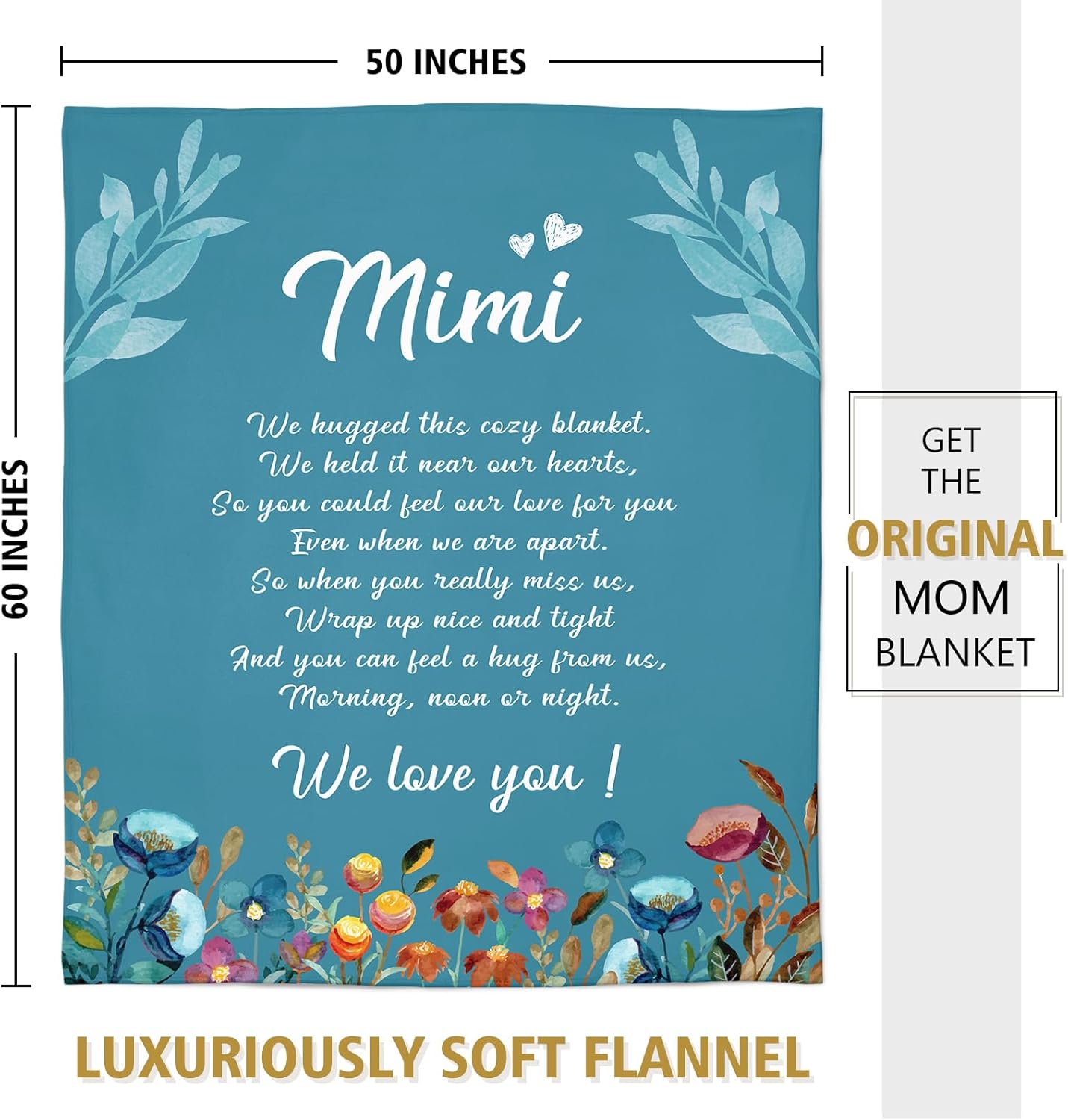 Afterprints Mimi Gifts Blanket, Birthday Gifts for Mimi, Mimi Gifts for Grandma, Soft Flannel Throw Blankets 50" x 60"