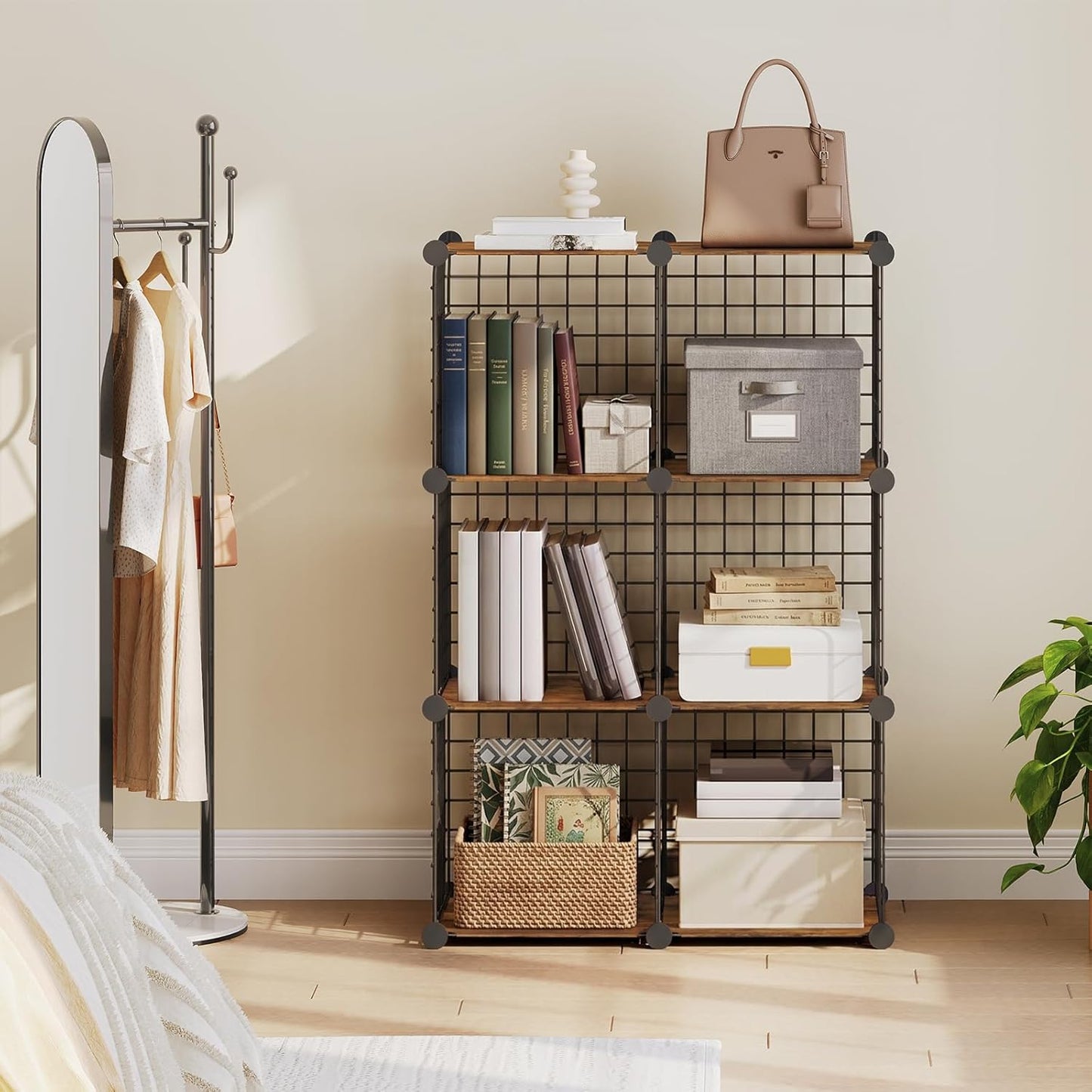 HOOBRO Wire Cube Storage Organizer, 6-Cube Shelves, Modular Shelves with Metal Grid, DIY Closet Cabinet for Living Room, Bedroom, Rustic Brown and Black BF06CW01