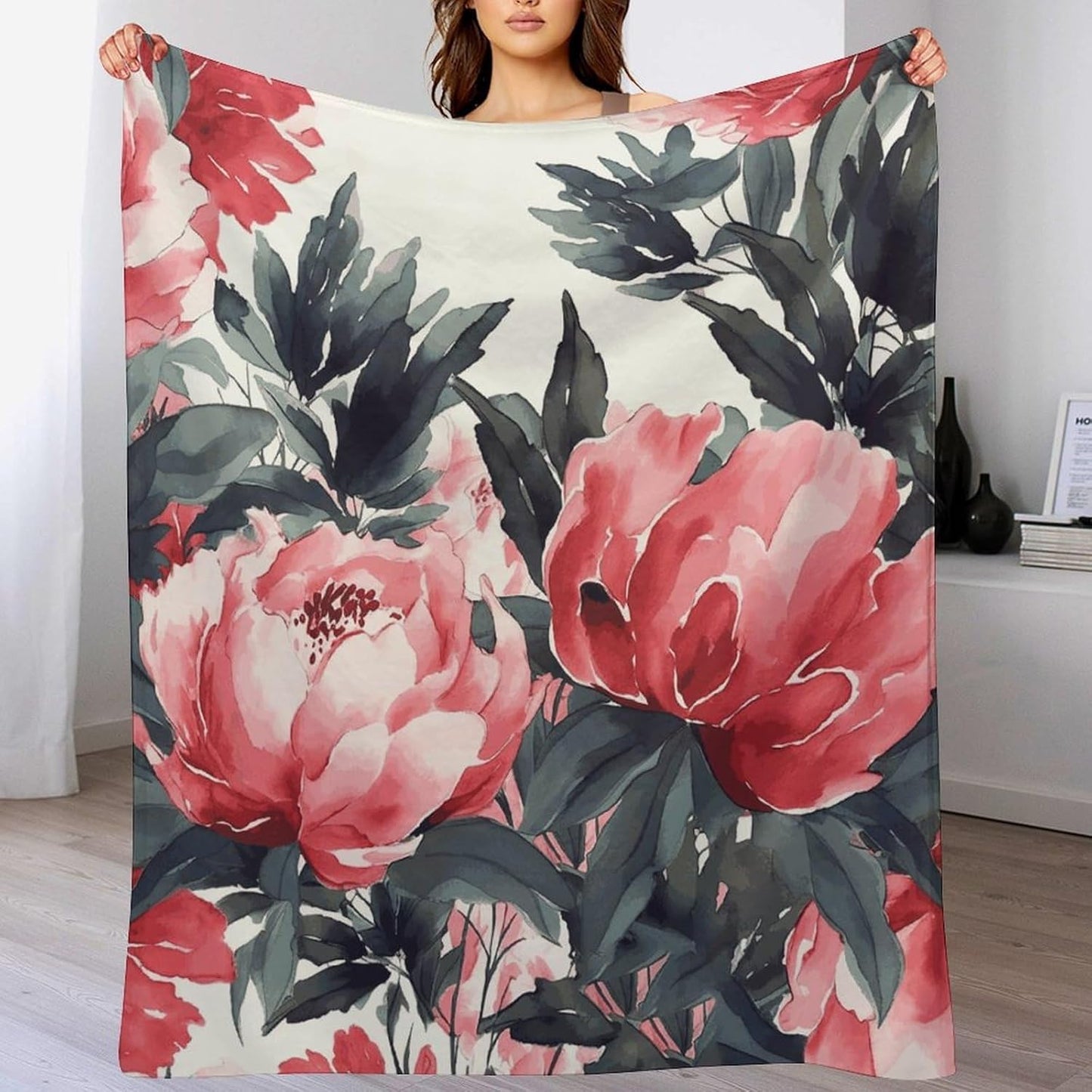 Peonies Spring Blanket Super Soft Lightweight Throw Blanket Cute Cozy Warm Bed Blanket Decorative Fuzzy Blanket All-Season Home Decor Gift for Sofa Couch Living Room 30"*40"（76 * 100cm）