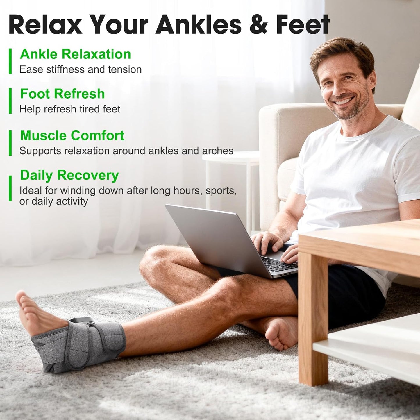 Cordless Foot Ankle Massager for Pain Relief, Ankle Heating Pad with Massage, Foot Massager with Heat, Adjustable Timer, 6 Heat Levels, 3 Vibration Modes, Single One