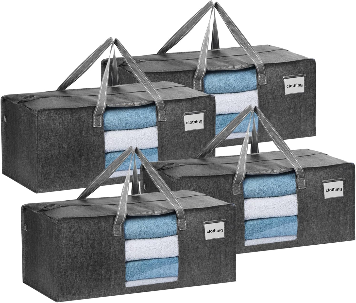 VENO 4 Pack Heavy Duty Moving Bags, Christmas Storage Bins with Lids, Transparent Window Design, Alternative to Moving Boxes, Storage Bags for Clothes, Blankets, Comforters, Pillows (Gray, 4 Pack)