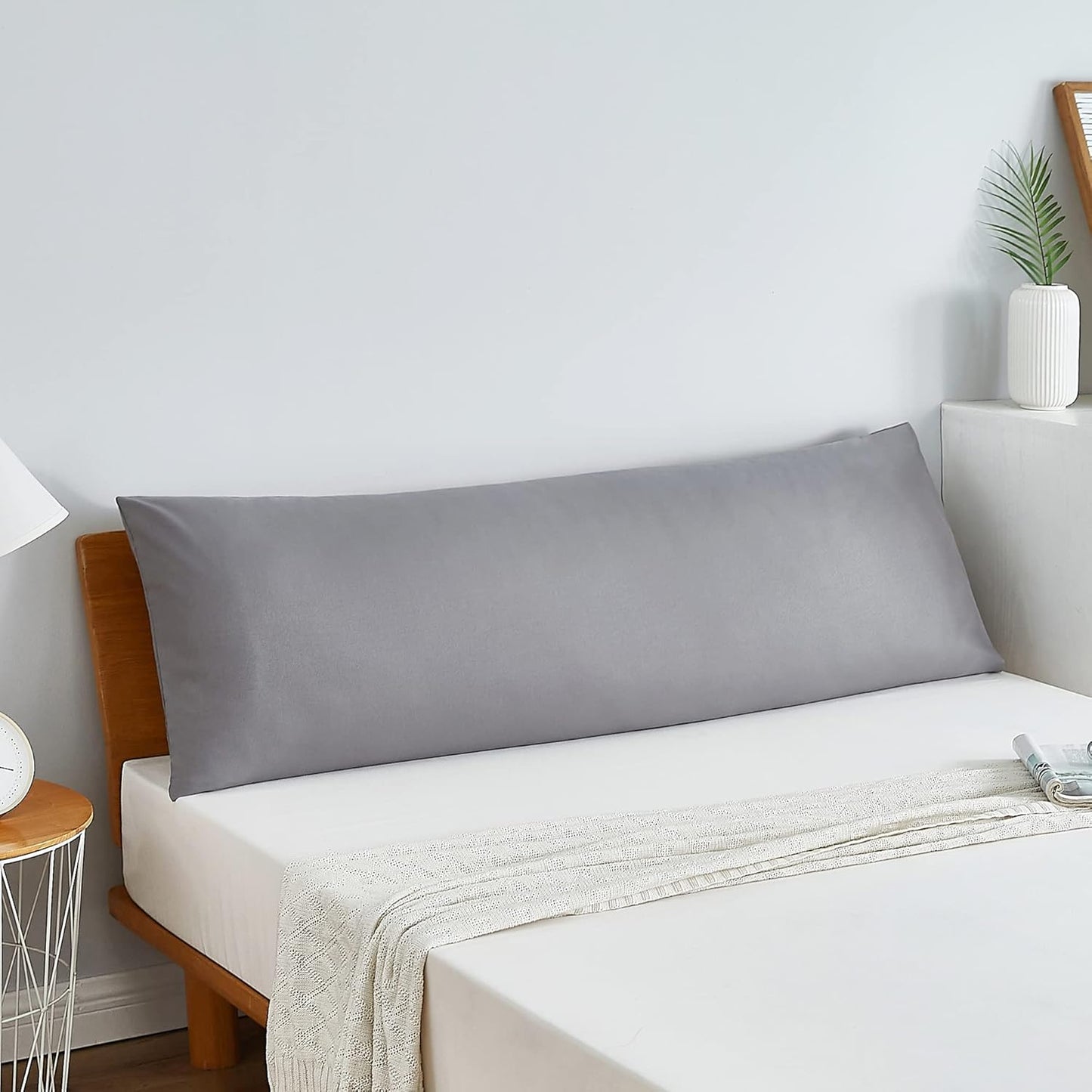 Acanva Fluffy Bed Sleeping Side Sleeper Body Pillow Insert, 20” x 60”with Grey Pillowcase, White