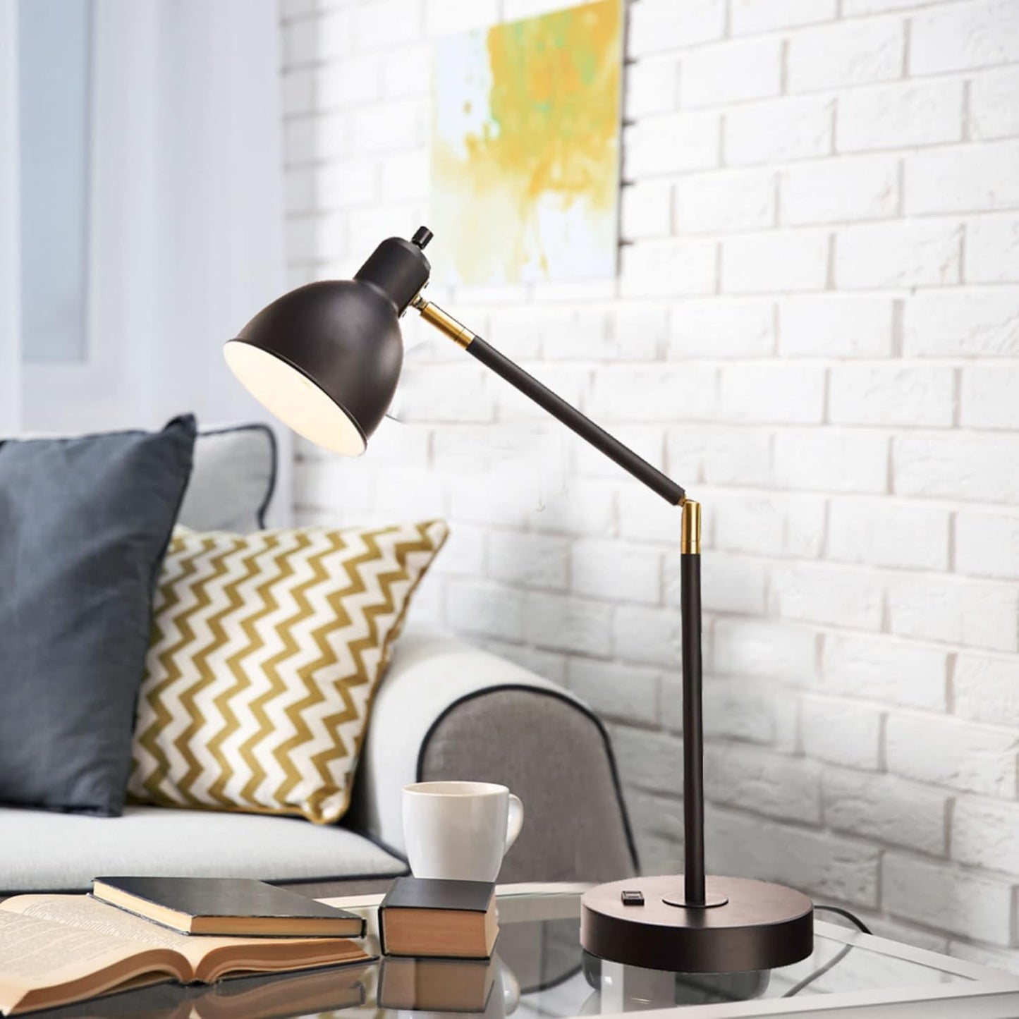 Catalina Lighting 20092-001 Modern Adjustable Desk Light with Power Outlet, Classic Table Lamp for Office, Dorm, or Bedroom, Reading Light Nightstand Lamp, Bulb NOT Included, 20.75", Black