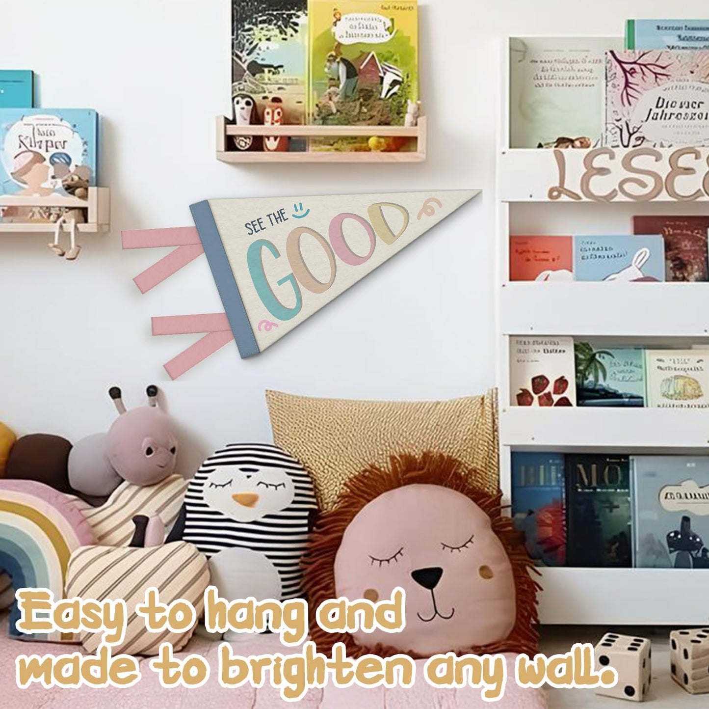 Girl Nursery Decor, Inspirational See the Good Pennant Felt Banners Flags, Boho Inspirational Wall Hanging Decor for Kids Toddler Girls Nursery Room Bedroom Playroom