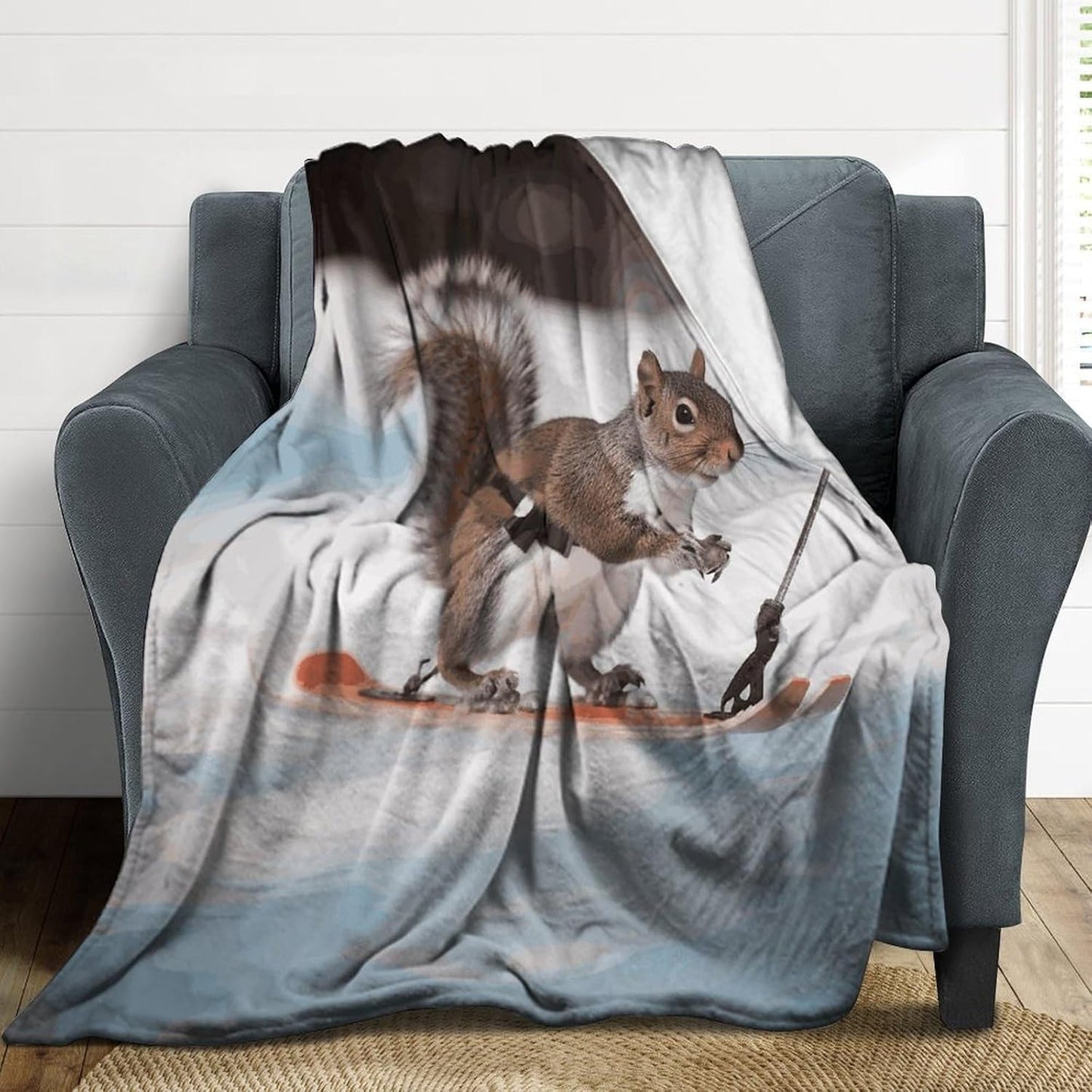 Skiing Squirrel Blanket Super Soft Lightweight Throw Blanket Cute Cozy Warm Bed Blanket Decorative Fuzzy Blanket All-Season Home Decor Gift for Sofa Couch Living Room 50"*60"（130 * 150cm）