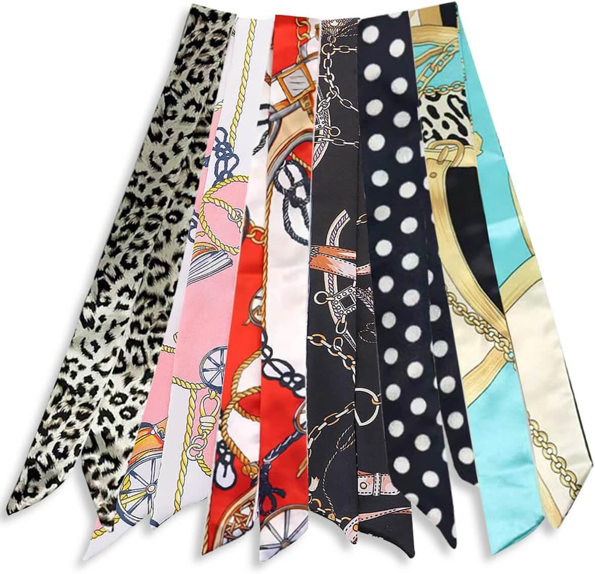6 Pack Scarf Bags for Women Narrow Handbag Handle Wrap Ribbon Neckerchief Scarf Hair Neck Scarves Fashion Gifts