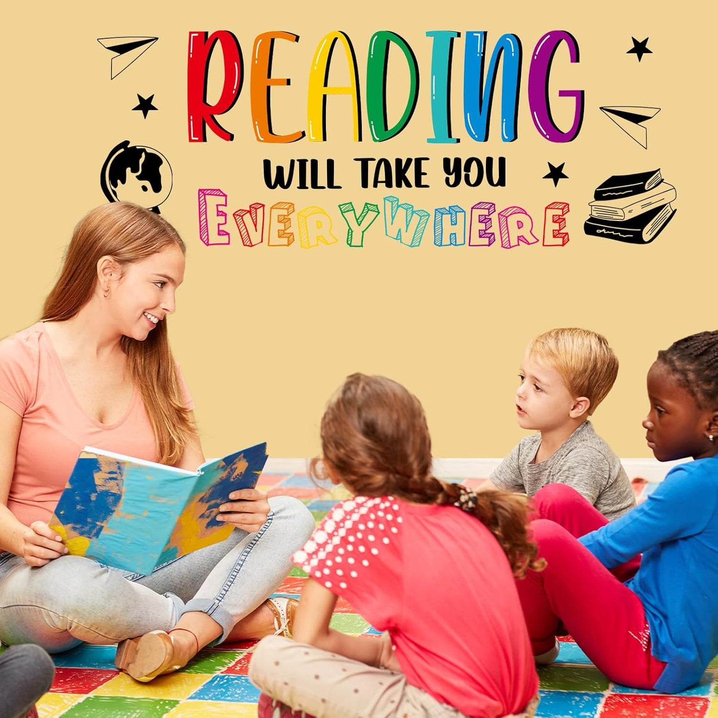 Reading Wall Stickers Classroom Wall Decals Motivational Walls Decor Reading Will Take You Everywhere Library Decoration for Teachers Must Haves Window Cling Back to School Door Decorations