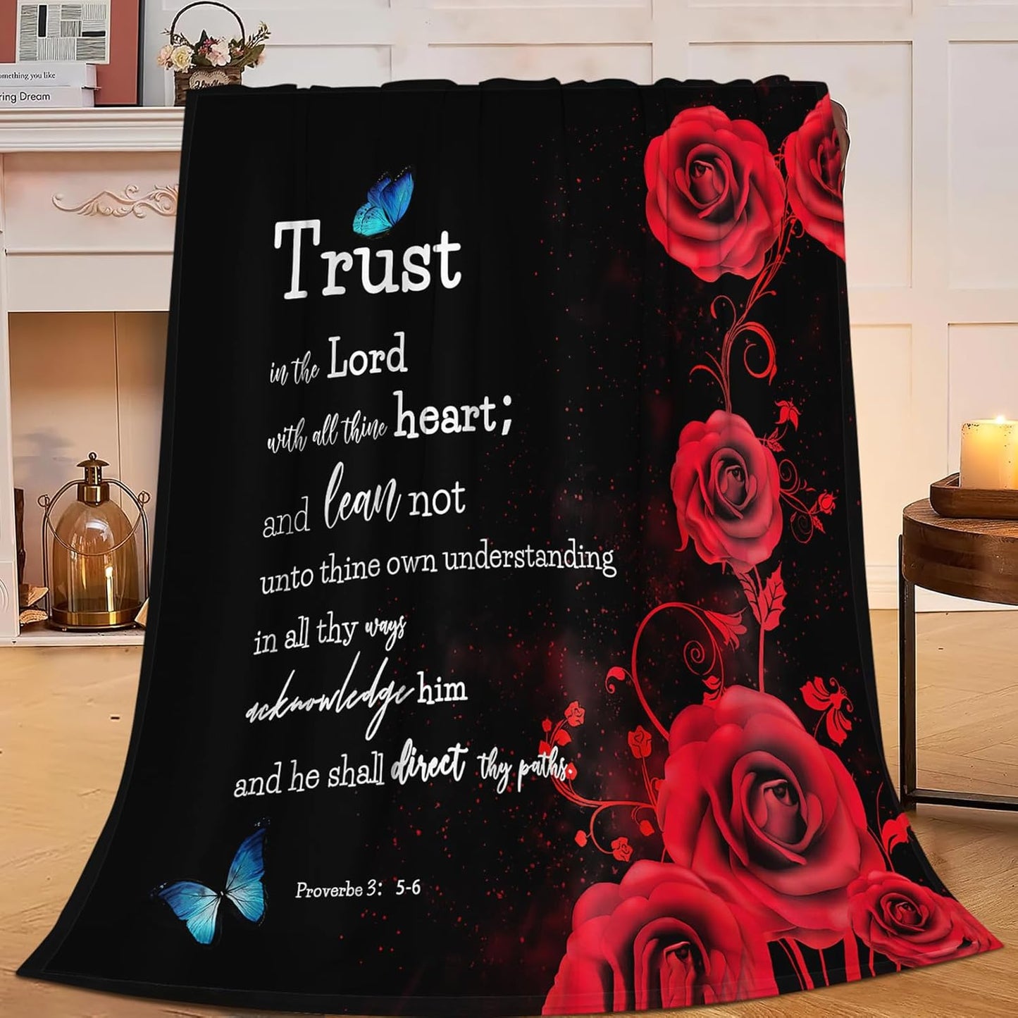 Christian Bible Verse Blanket Red Rose Inspirational Scripture Throw Blanket Religious Spiritual Gifts for Girls Boys Kids Adults Women Men Soft Cozy Plush Fuzzy Fleece Blanket Decor 40''X50''
