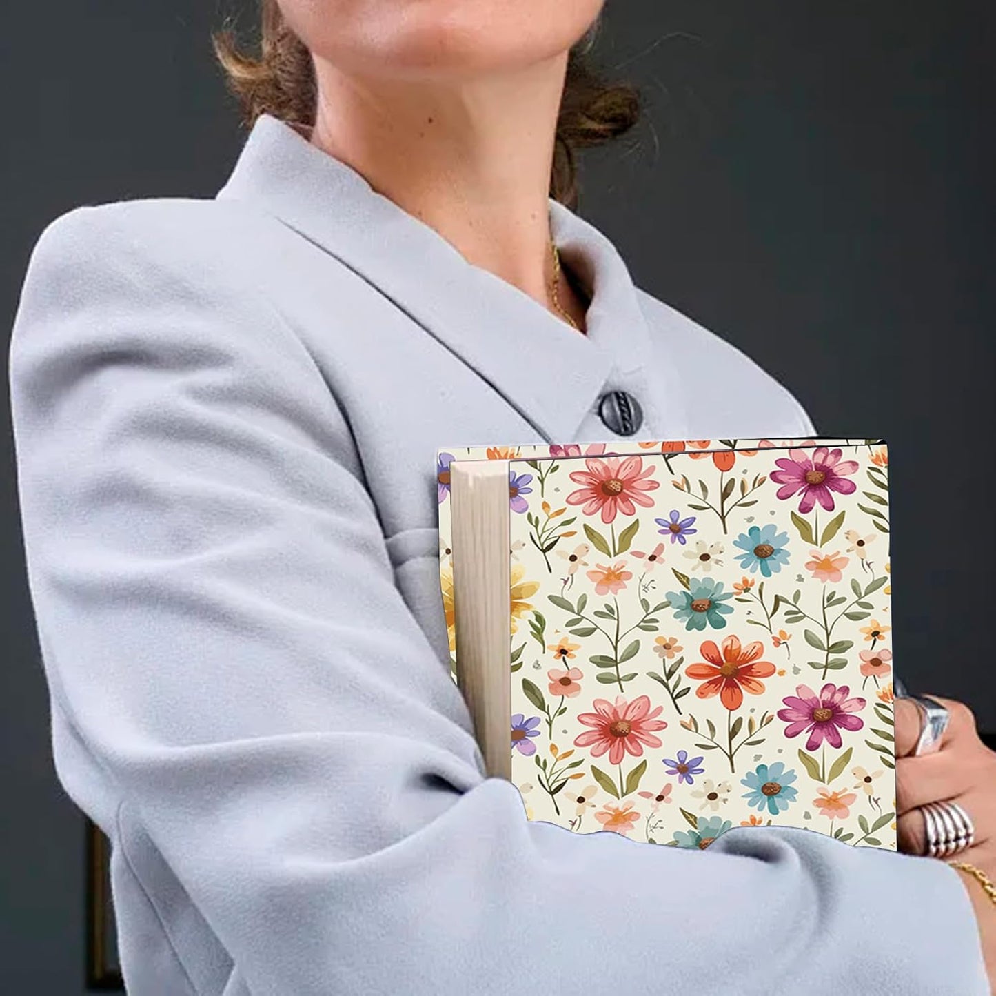 CRASPIRE Flower Stretchable Book Cover Leaf Floral Washable Reusable Large Nylon Cloth Polyester Book Protector Elastic Notebook Wraps Suitable for Most Hardcover Books