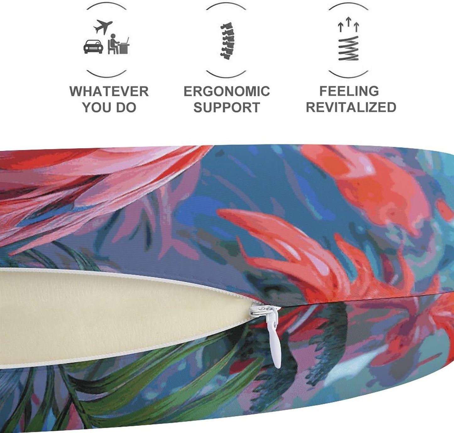 Painted Flamingo Neck Pillow Memory Foam U Shaped Pillows Portable Pillows for Shoulder Travel Head Support Pillow with Concealed Zipper for Airplane Car Home Office