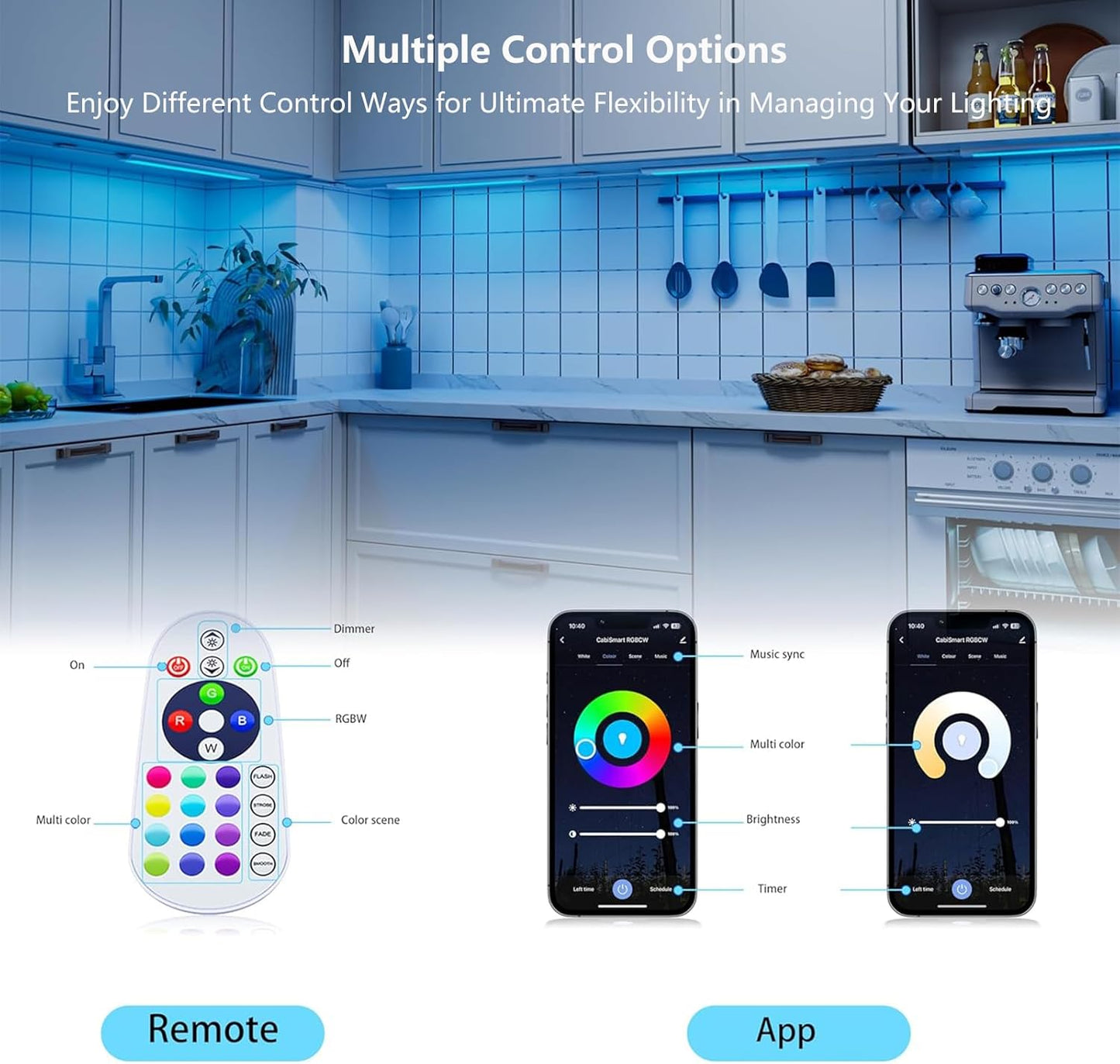 Smart Under Cabinet Lighting White & Multicolor LED Strip Lights Dimmable Works with Alexa,Google Home,Smart APP Remote Control RGB Kitchen Lamp Plug in for Under Counter Light Fixtures,6pcs