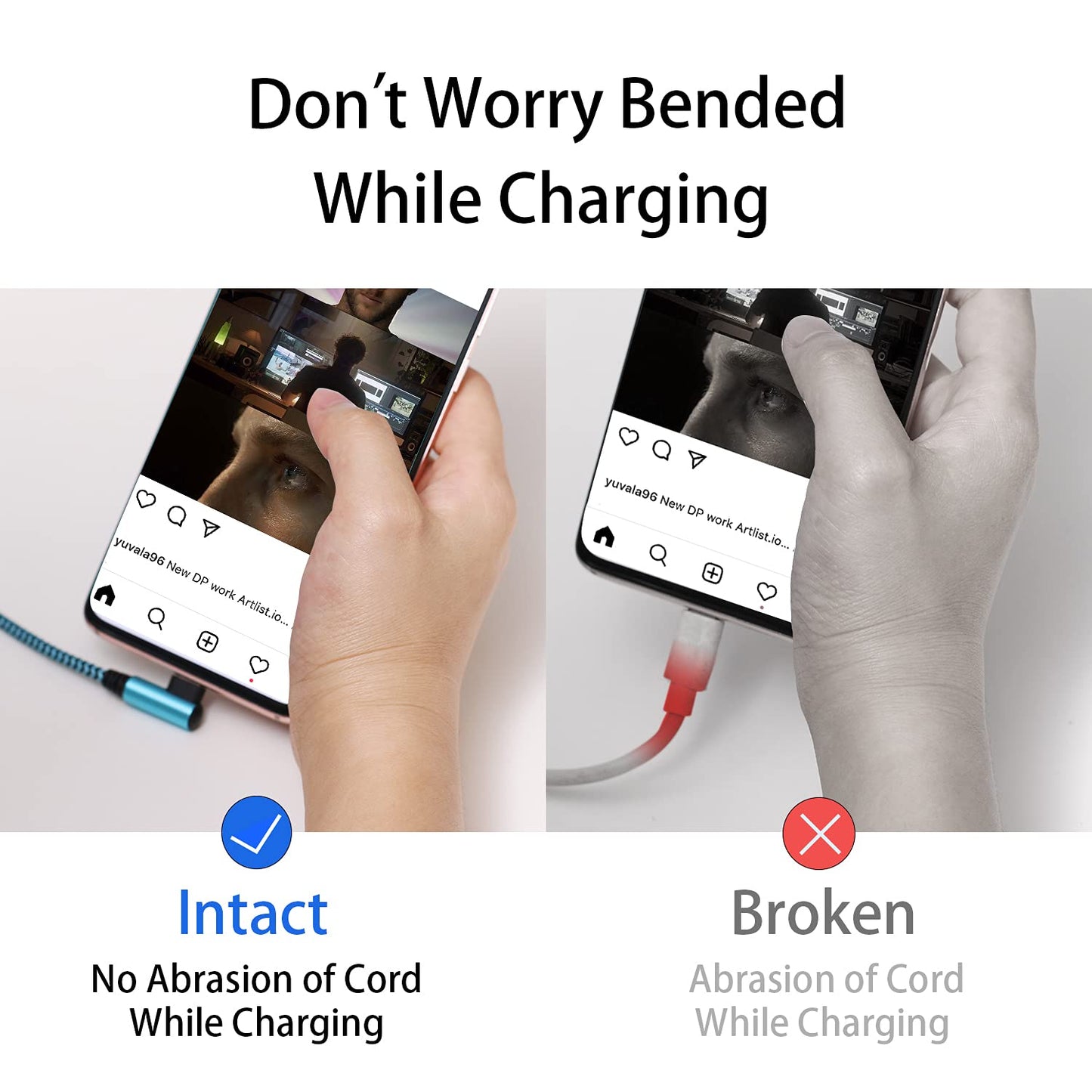 Teeind USB Type C Cable 2.1A Fast Charging: [90 Degree/6ft/3Pack] Nylon USB C Cord Right Angle Compatible with Samsung Galaxy S23/S22/9/Note 10, USB C Charger-Blue/Magenta/Purple