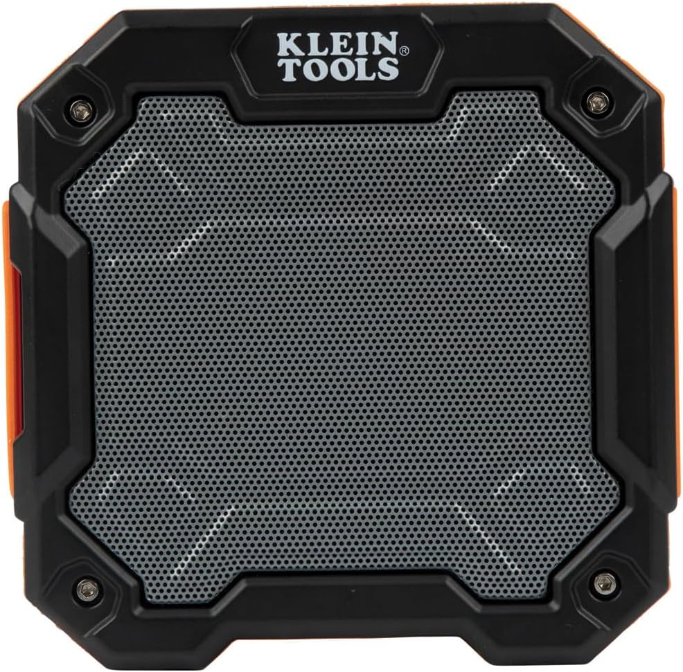 Klein Tools AEPJS3 Bluetooth Jobsite Speaker With Magnet and Hook, 20-Hr Run Time, Charge Via USB A or C, Pair Multiple Speakers via Broadcast, Hands Free Capable