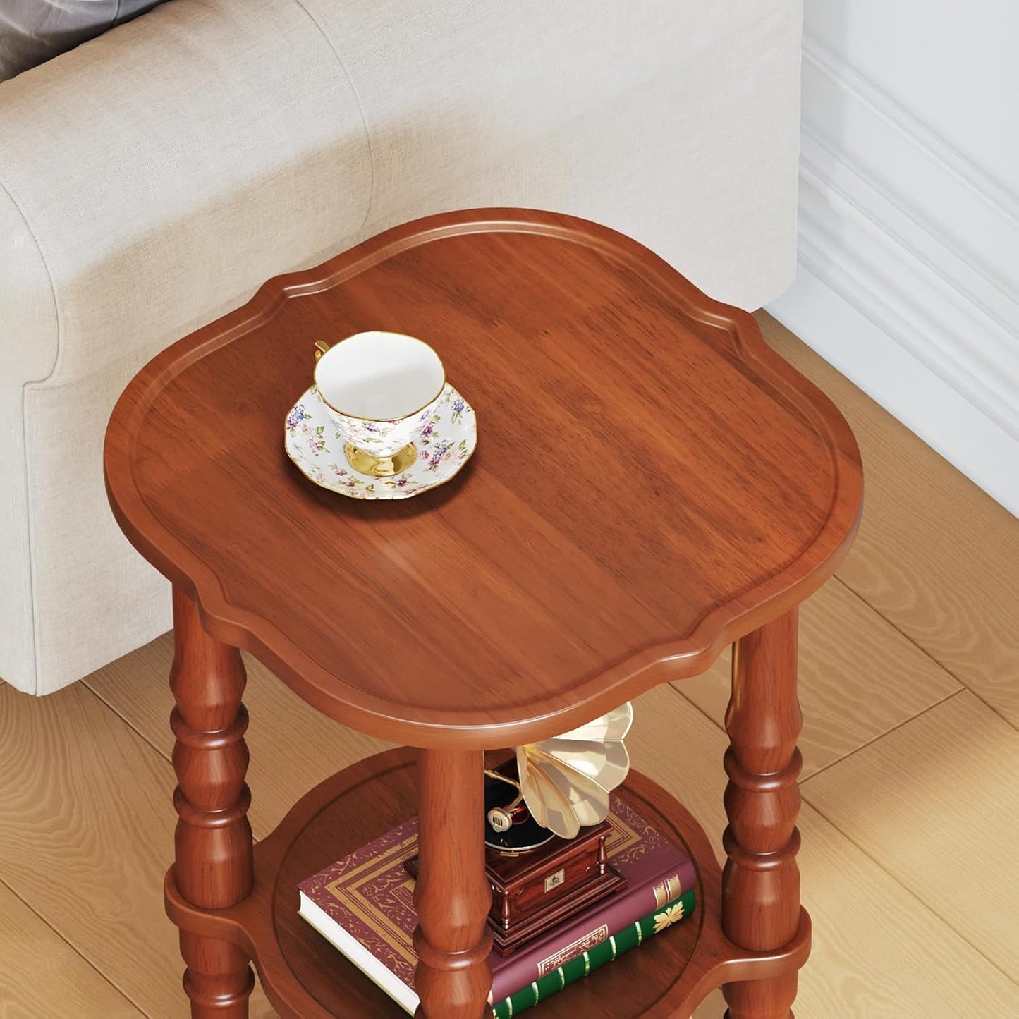 CozyDH Solid Wood End Side Table for Living Room - Small Wooden Nightstand for Bedroom, Retro Brown