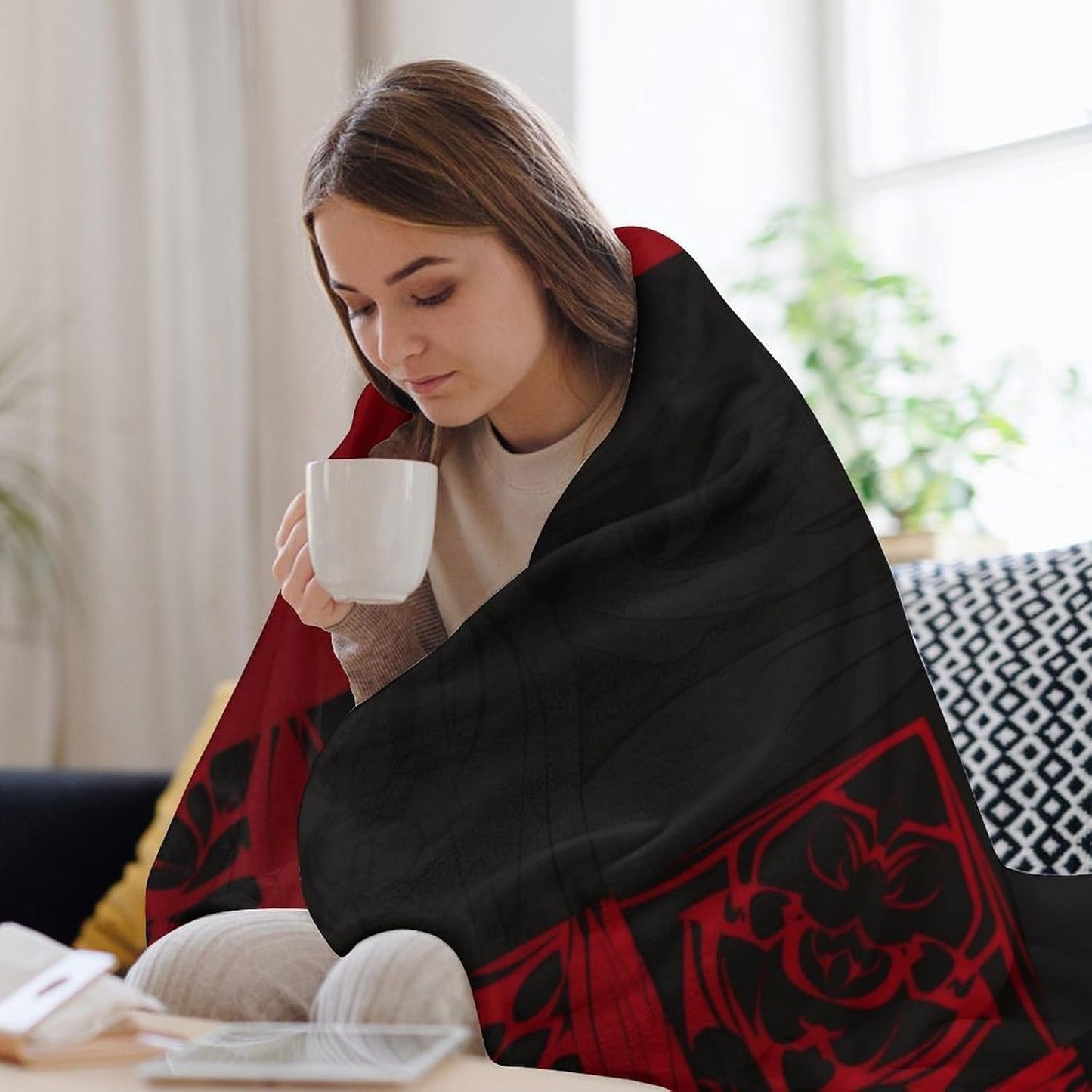 Red Black Blanket Super Soft Lightweight Throw Blanket Cute Cozy Warm Bed Blanket Decorative Fuzzy Blanket All-Season Home Decor Gift for Sofa Couch Living Room 60"*80"（150 * 200cm）