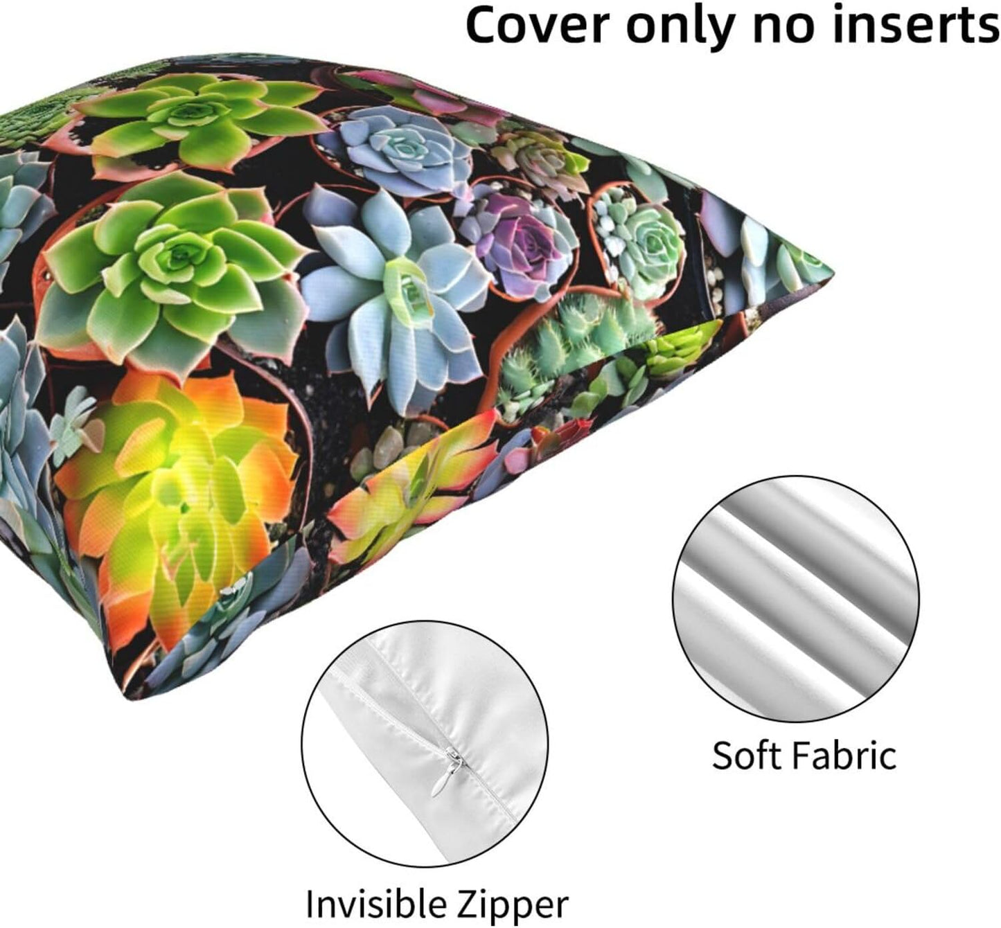 All-Season Square Pillow Covers 18"X18", Colorful Succulent, Decorative Throw Pillow Covers for Sofa Bed Couch, Hidden Zipper Cushion Cover, Square Lumbar & Accent Pillowcases for Home Decor
