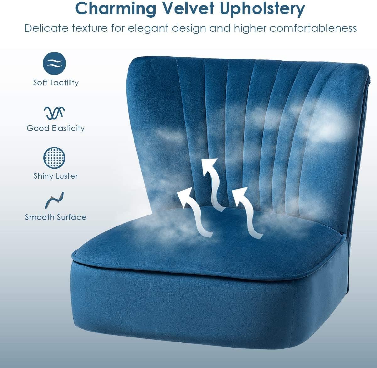 LUARANE Armless Velvet Accent Chair, Modern Leisure Chair with Curved Backrest Thick Sponge Cushion Wood Legs, Small Upholstered Wingback Sofa Chair for Bedroom Living Room (1, Blue)