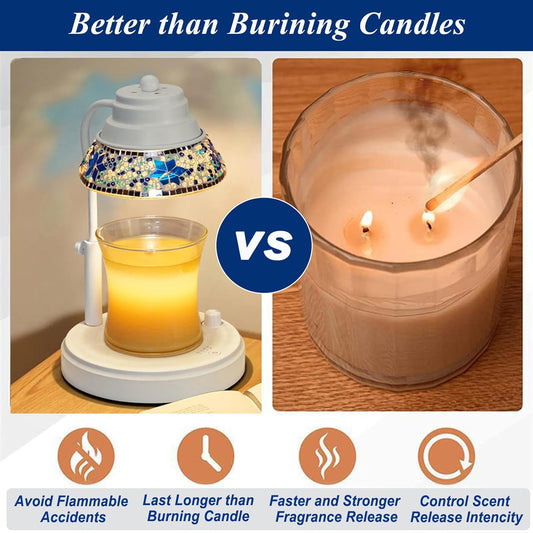 Electric Candle Warmer Lamp with Colorful Diamond Lampshade, Metal Wax Melting Lattern with Timer and Dimmer, Adjustable Height Candle Melting Lamp Home Decor (White)