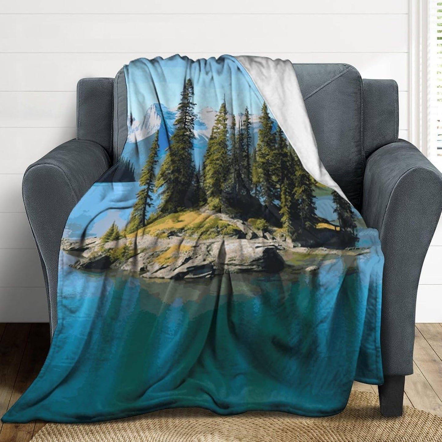 Spirit Island in Lake Blanket Super Soft Lightweight Throw Blanket Cute Cozy Warm Bed Blanket Decorative Fuzzy Blanket All-Season Home Decor Gift for Sofa Couch Living Room 50"*60"（130 * 150cm）