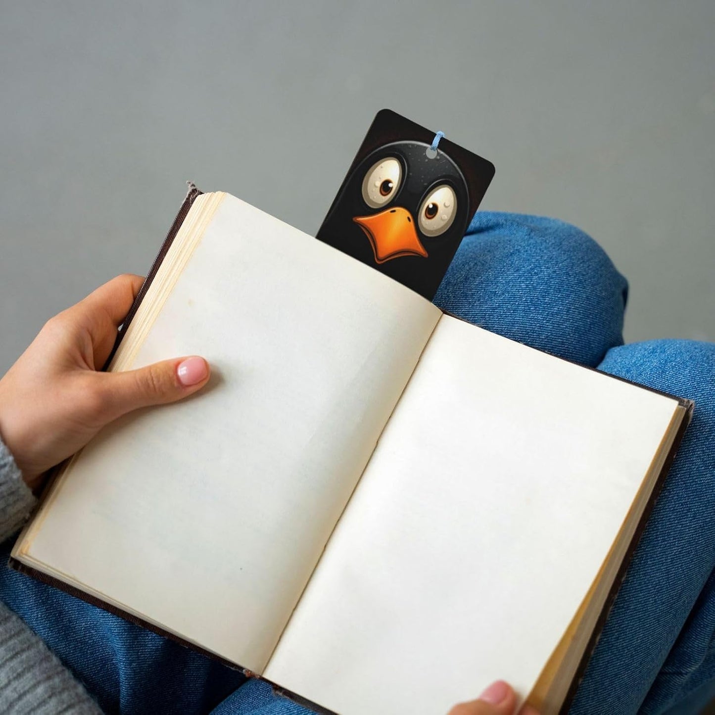 Penguin Head with Big Eyes Bookmarks Gifts for Women Men, Wooden Bookmarks for Book Lovers, Vintage Book Marks Ornaments with Tassel, Unique Personalized Reading Page Markers Sky Blue