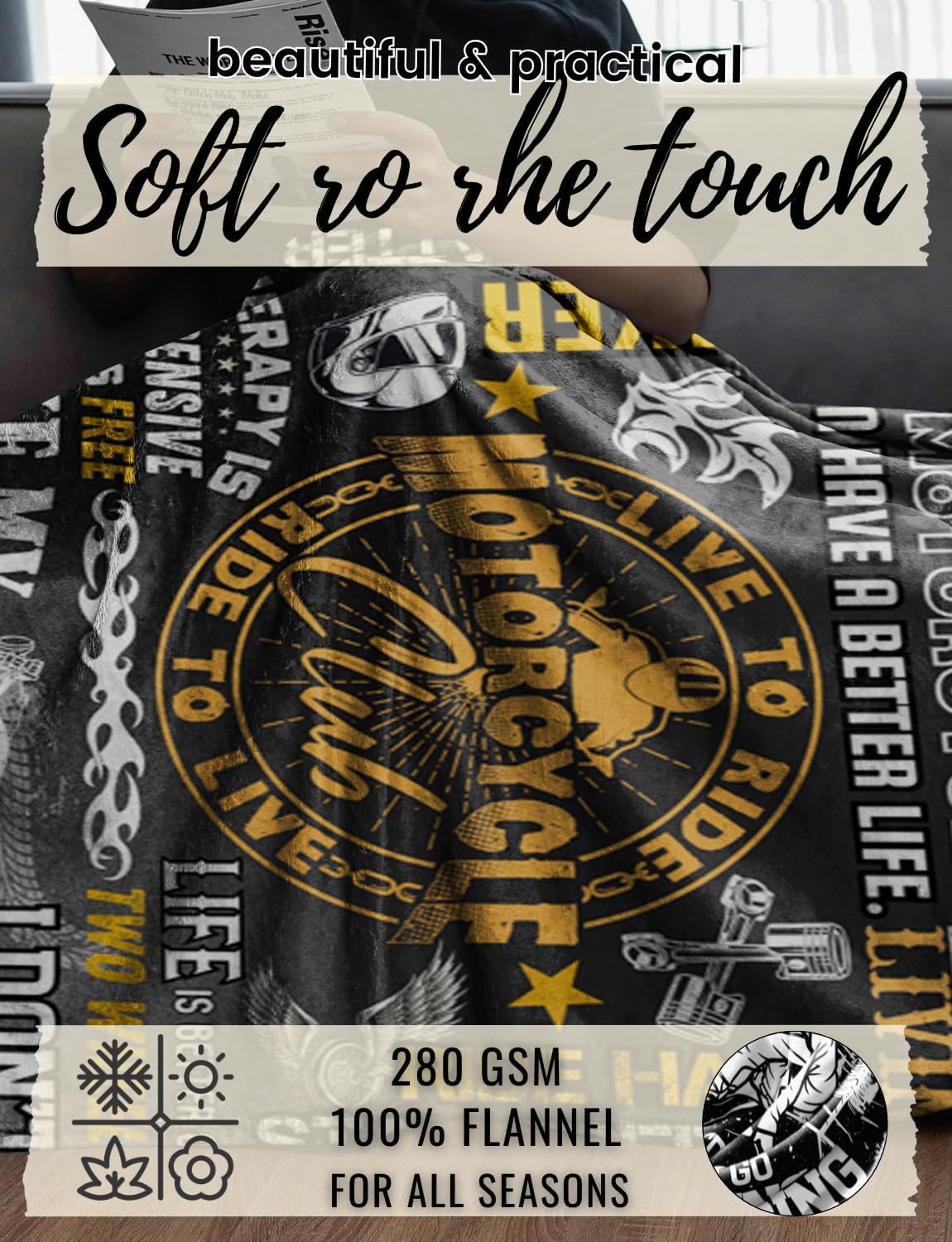 InnoBeta Motorcycle Gifts for Men, Motorbike Throw Blanket for Men, Motorcycle Club, Motor Lover Biker Rider, Father's Day, Christmas, Birthday - 50"x65"