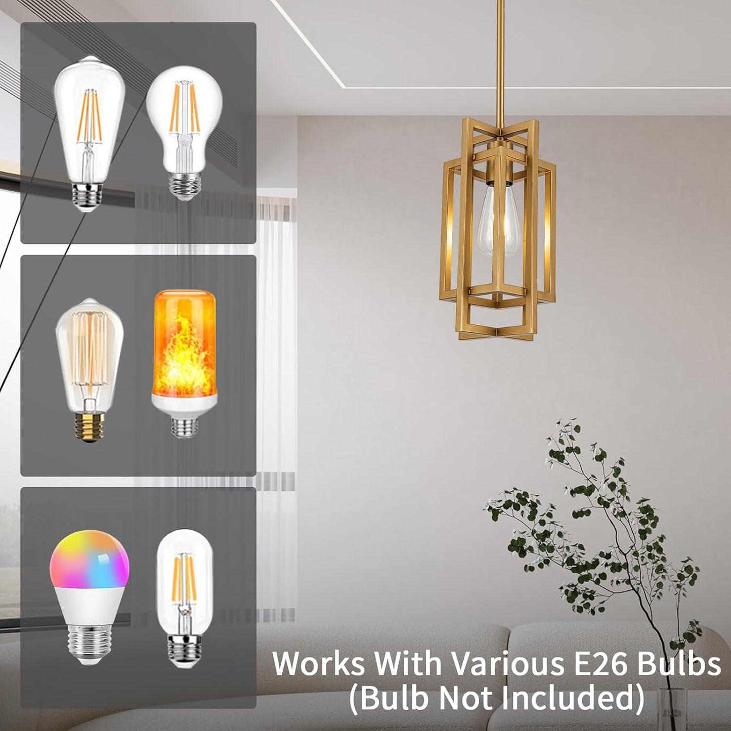 Farmhouse Pendant Light Fixtures, Gold Modern Pendant Lights 59'' Adjustable Small Square Pendant Ceiling Hanging Light for Kitchen Island Dining Room Entryway