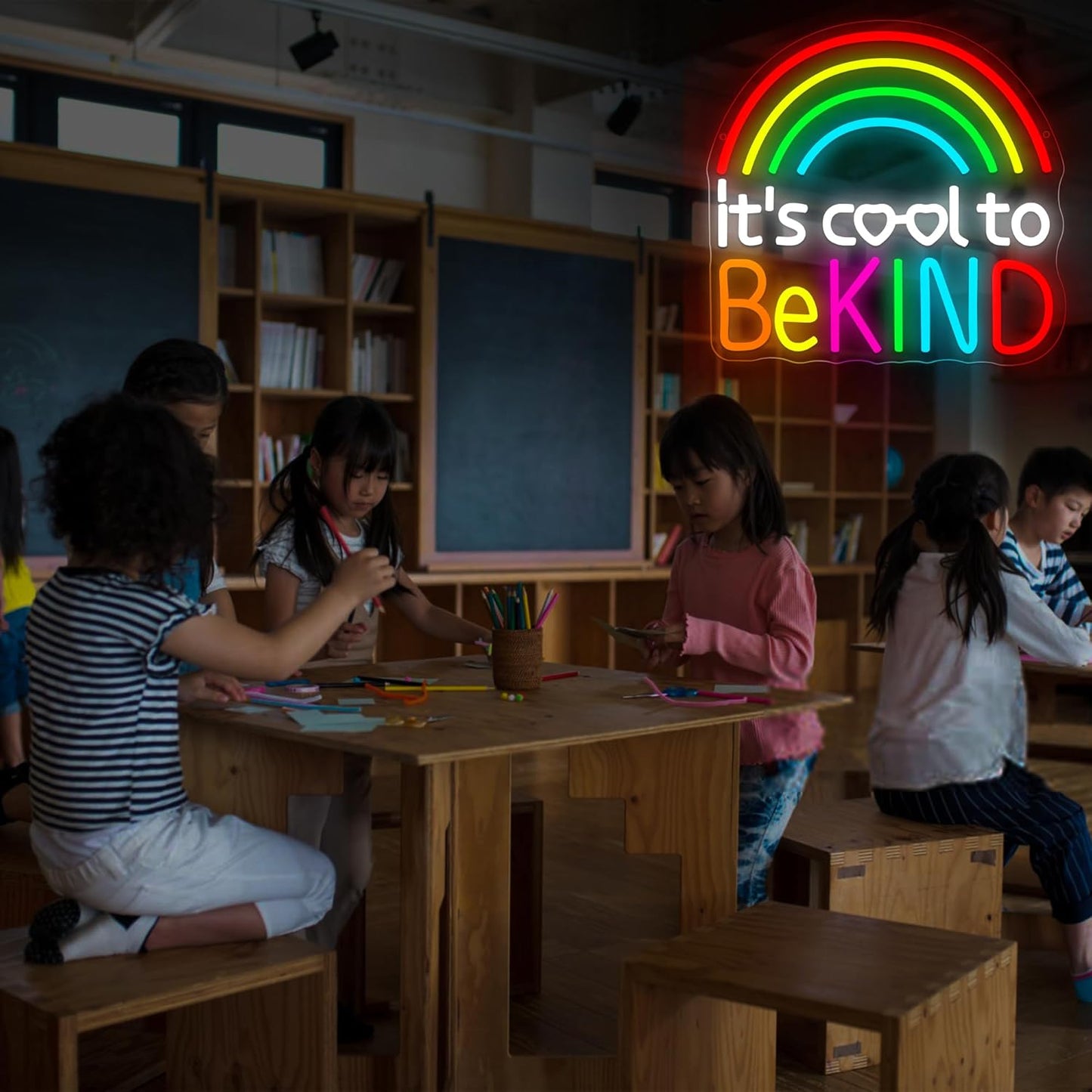 It's Cool To Be Kind Neon Sign for Wall Decor Dimmable Inspirational LED Rainbow Neon Lights for Classroom Decor Teachers Kids Signs Positive Wall Art for Classroom Kids Room Size 13.5*13in(GLNP299)