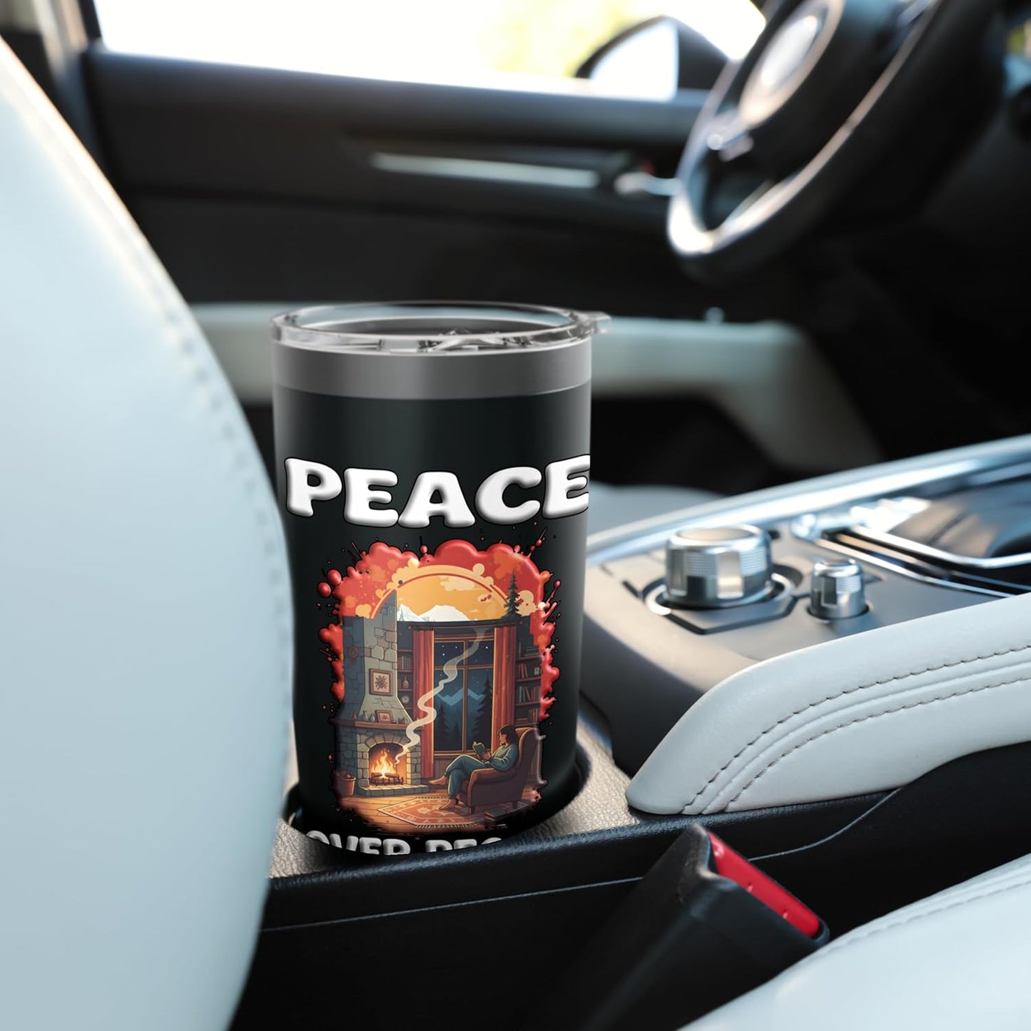 PEACE OVER PEOPLE Reading at the Fireplace Home Alone Free Stainless Steel Insulated Tumbler