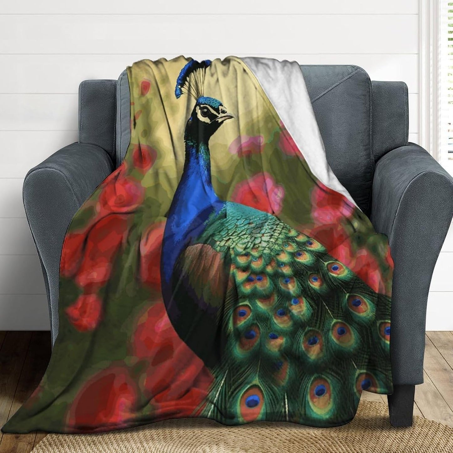 Peacock Flowers Blanket Super Soft Lightweight Throw Blanket Cute Cozy Warm Bed Blanket Decorative Fuzzy Blanket All-Season Home Decor Gift for Sofa Couch Living Room 50"*60"（130 * 150cm）