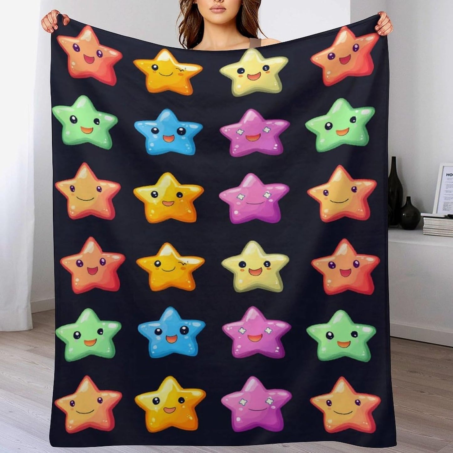 Colorful Stars Throw Blanket for Couch Bed Plush Cozy Fuzzy Flannel Blanket for All Season 40"x60"