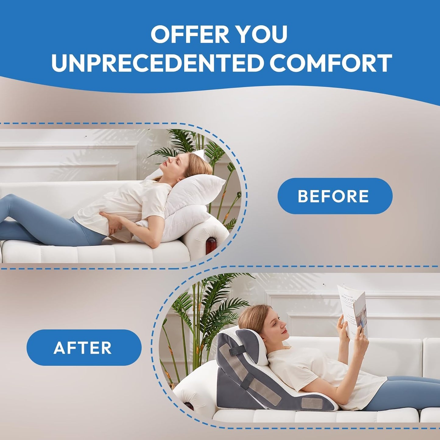 Foam Wedge Pillow Set — 3-Piece, 10-in-1, for Post Surgery, Acid Reflux, Back Pain & GERD Relief (White)