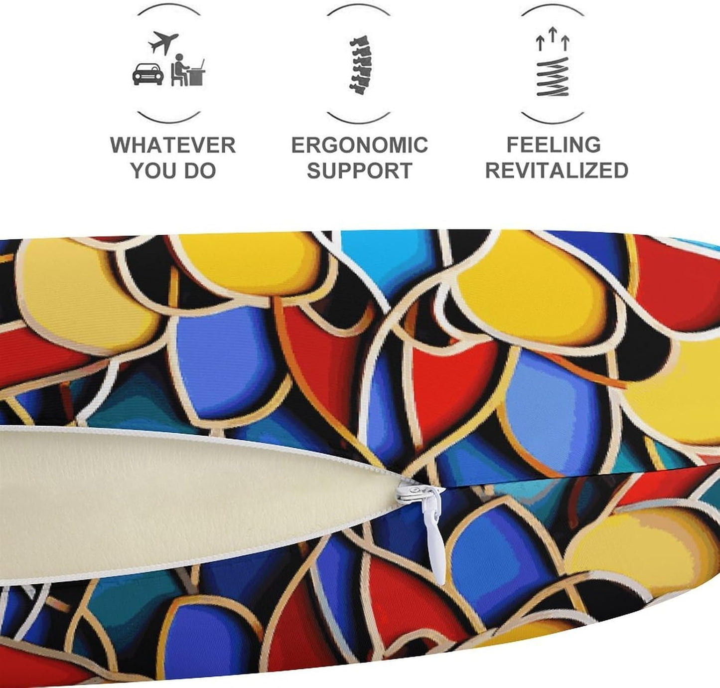Moroccan Color Neck Pillow Memory Foam U Shaped Pillows Portable Pillows for Shoulder Travel Head Support Pillow with Concealed Zipper for Airplane Car Home Office