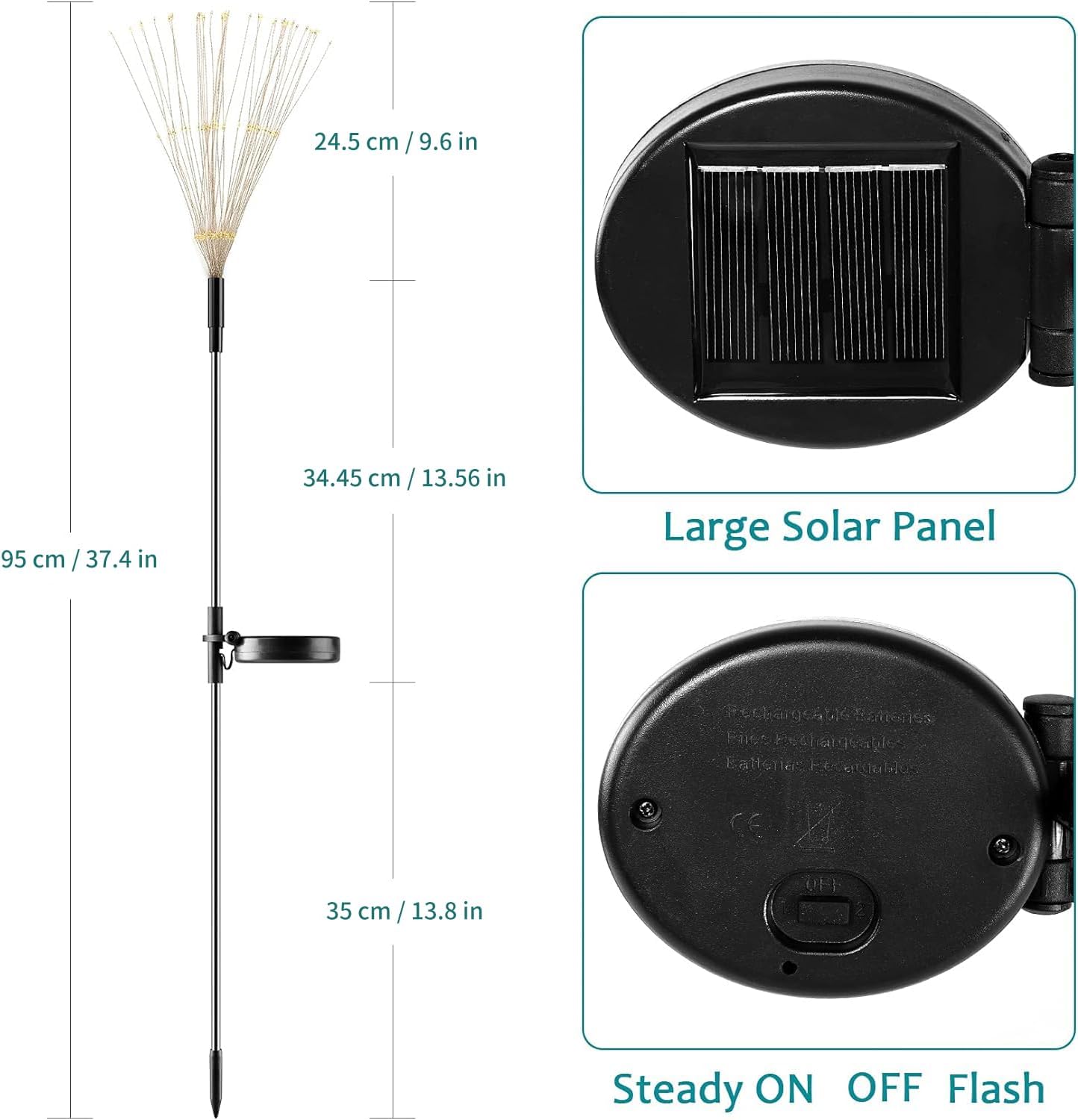 JJGoo Outdoor Solar Lights Firework, 2 Pack 120 LEDs Waterproof Solar Lights for Outside Garden Yard Pathway Fence - Warm White