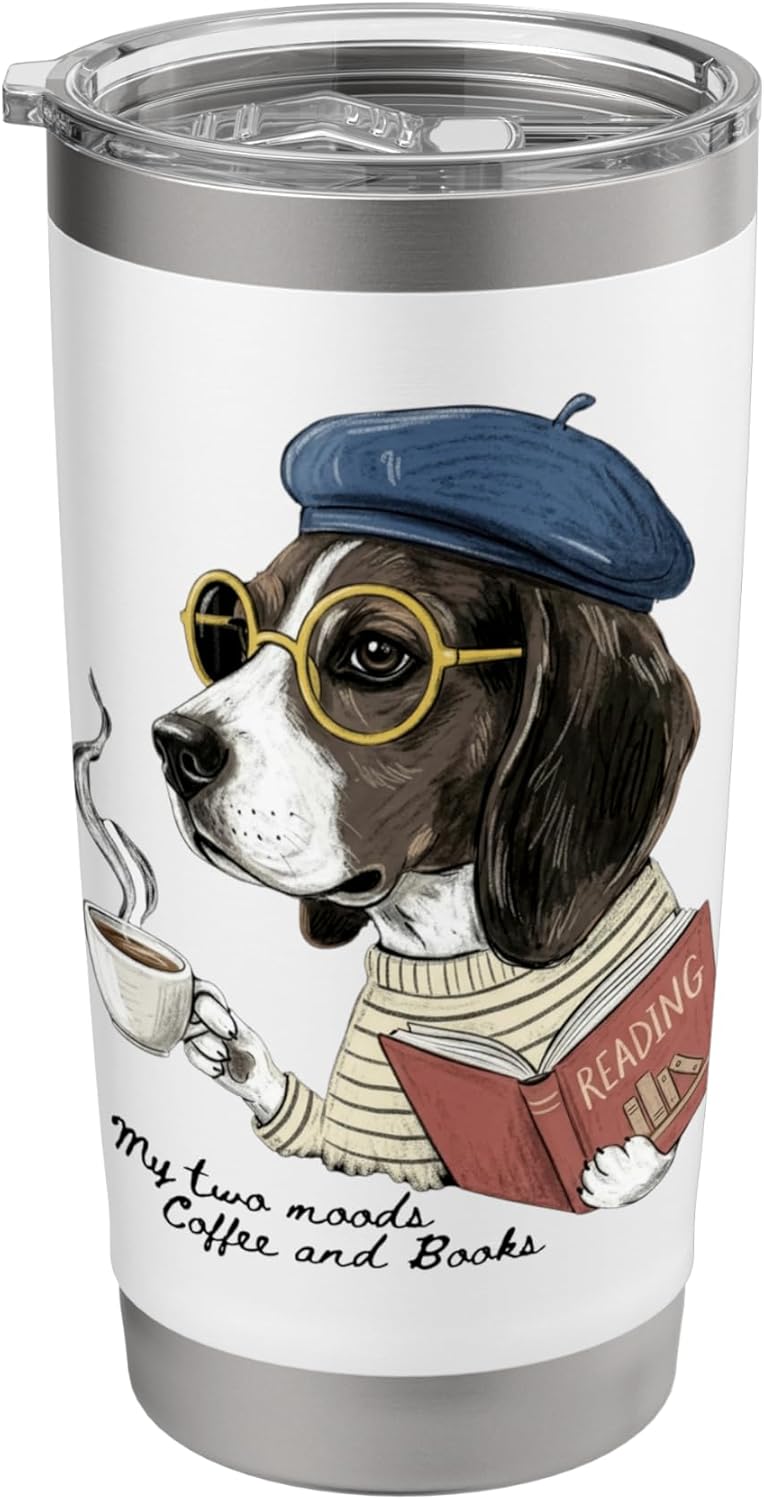 Dog Reading Book Coffee Dark Academia Intellectual Reader Stainless Steel Insulated Tumbler