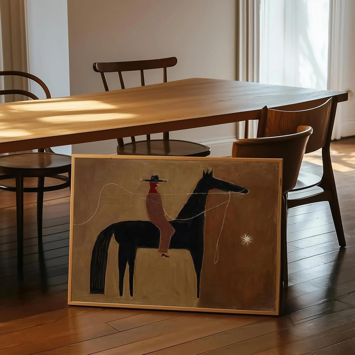 Western Cowboy Wall Decor Japandi Western Cowboy and Horse Oil Painting Large Brown Textured Wall Art Man Painting Vintage Horse Poster Prints for Office Bedroom & Living Room Decor 16x24inch Unframed