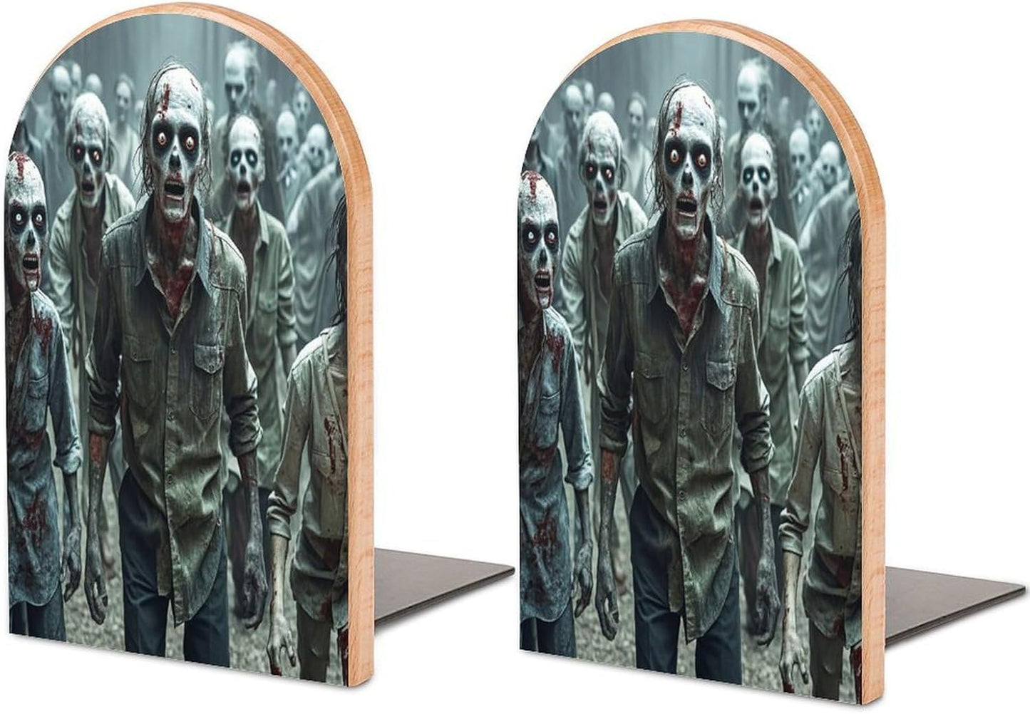 Many Zombie Bookends 1 Pair Heavy Duty Book Ends for Shelves Non-Skid Bookend Supports Wooden Book Holders with Metal Base Desk Organizers Books Storage to Hold Books