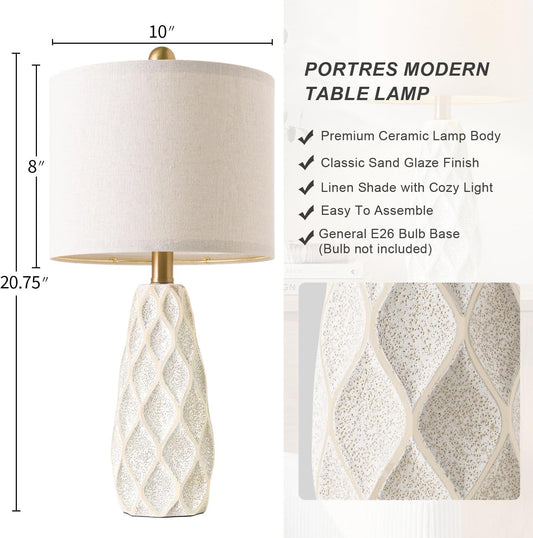 20.75" Small Table Lamps for Living Room Bedroom Lamps Set of 2 Ceramic Modern Boho Bedside Lamps Night Stands Farmhouse Vintage Nightstand Lamp Reading Light Home Office Dorm Desk Deco Gifts, White