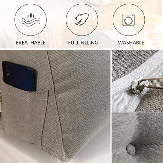 Reading Triangular Large Bolster Headboard Backrest Positioning Support Wedge Pillow for Day Bed Bunk Bed Removable Cover(Size:180 * 50 * 20CM,Color:Silver)