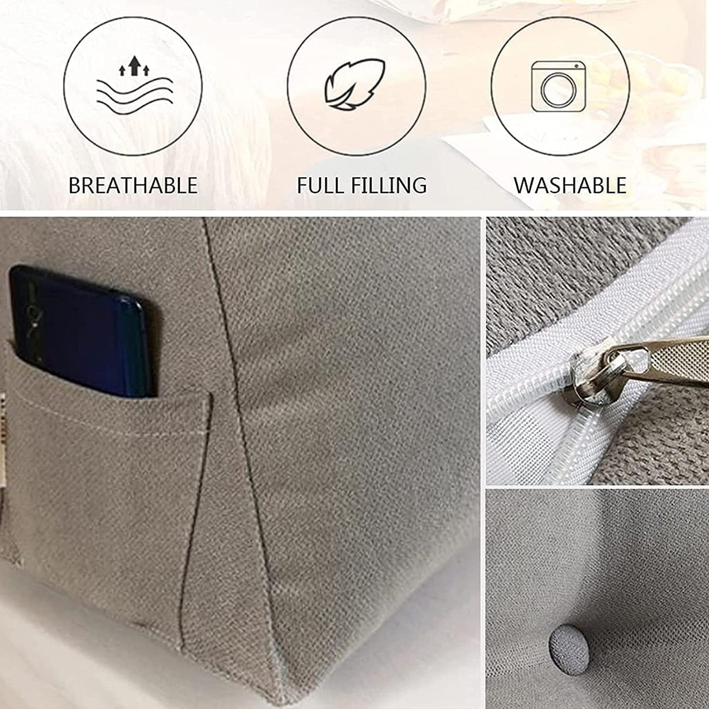 Reading Large Bolster Triangular Headboard Backrest Positioning Support Wedge Pillow for Day Bed Bunk Bed Removable Cover(Size:180 * 50 * 20CM,Color:Gray)