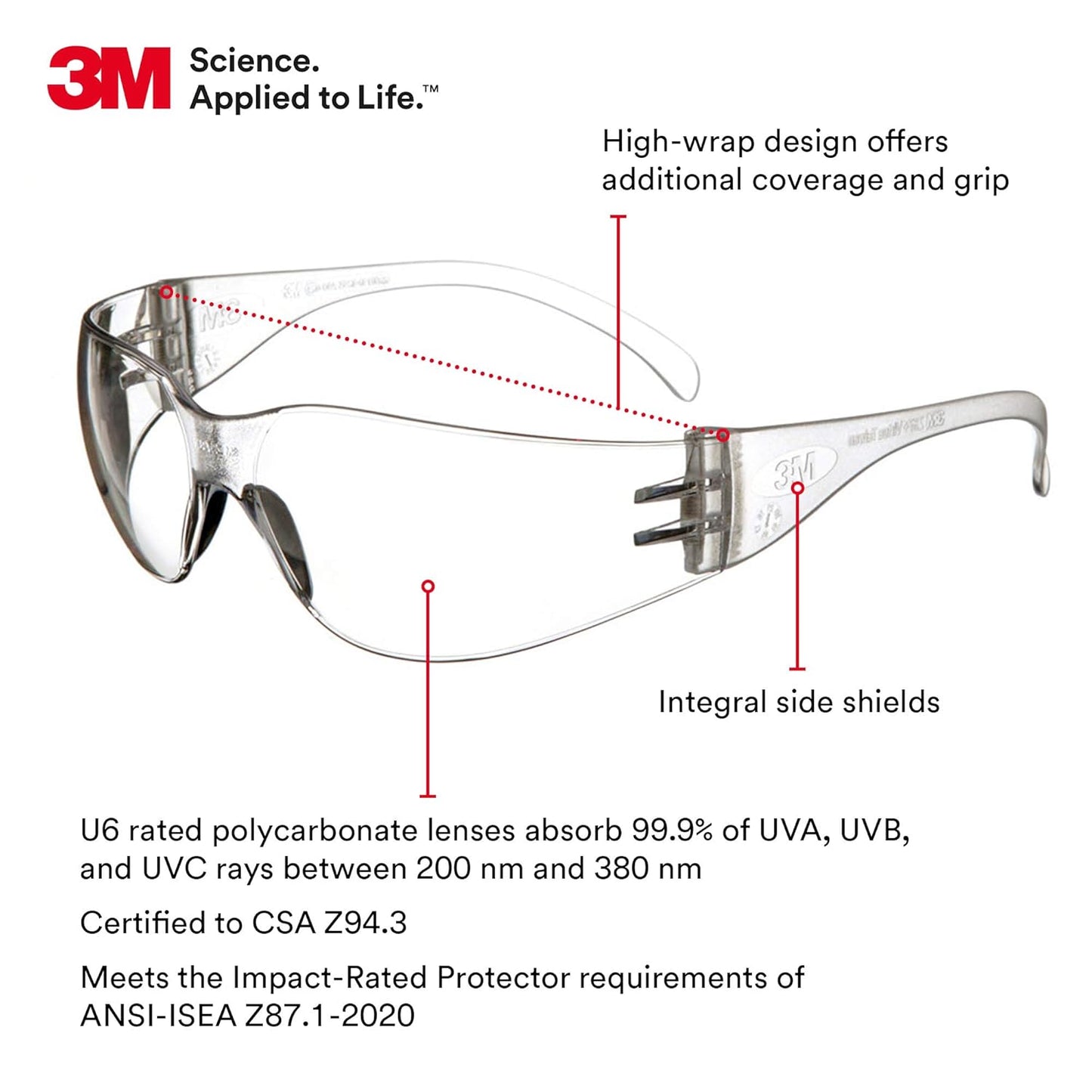 3M Safety Glasses, Virtua, 20 Pair, ANSI Z87, Unisex, Anti-Fog, Scratch Resistant, Clear Lens, Clear Frame, Affordable Eye Protection, Lightweight, Wraparound Coverage