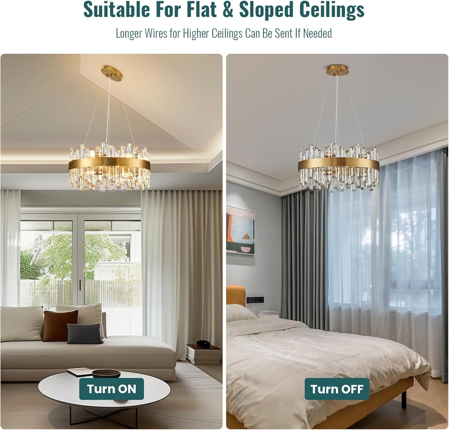 Siljoy Modern Crystal Chandelier, 12-Light Dimmable Brass Gold K9 Crystal Raindrop Chandelier, Luxury Adjustable Crystal Pendant Ceiling Light for Living Dining Room Kitchen Island Entry Foyer D19.7''
