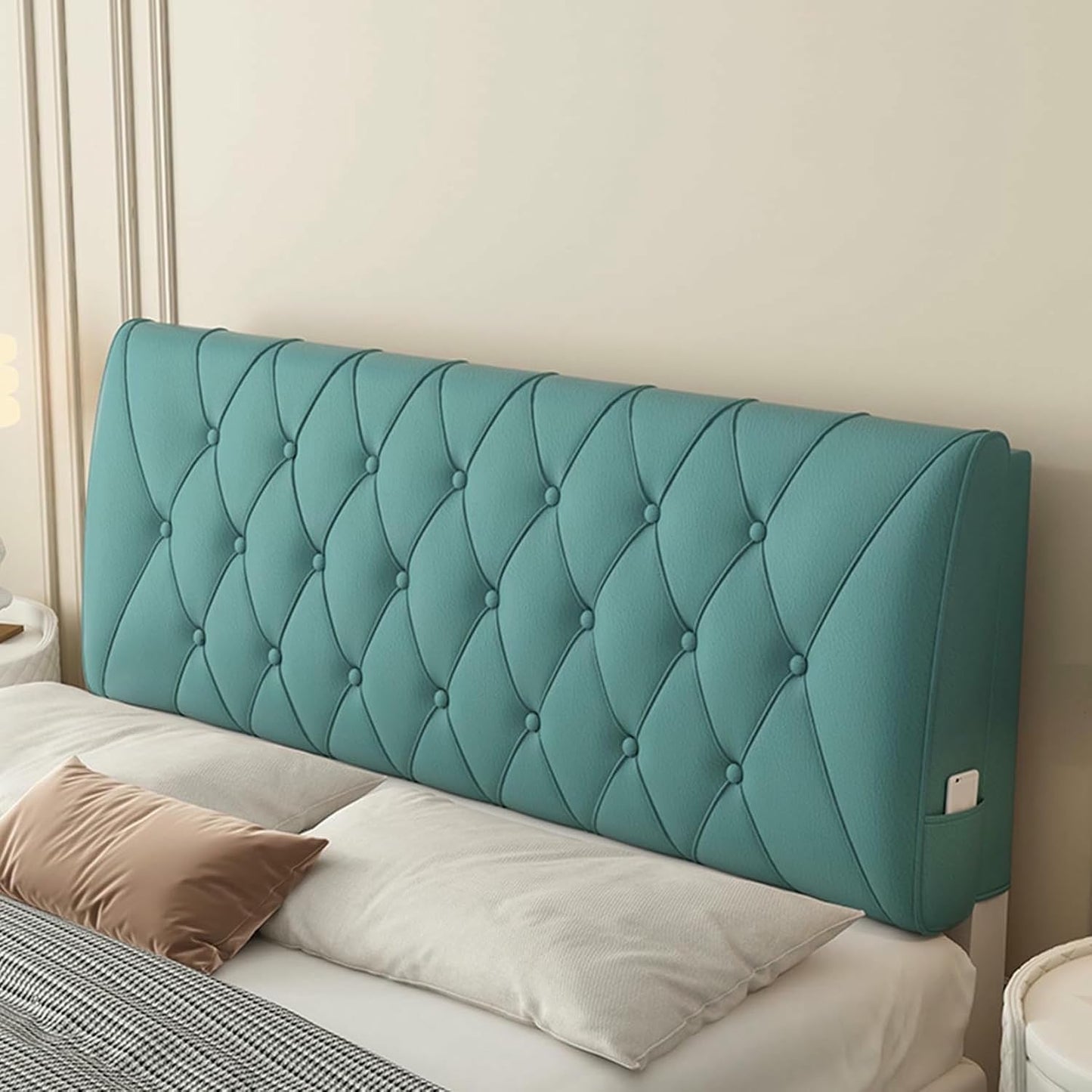Soft Faux Leather Headboard Upholstered Full Rectangle Pillowboard Bedside Pillow Bed Soft Case Lumbar Support Cushion Removable Daybed Bunk Bed Pillow,Gray1,Paste/63x23x2In
