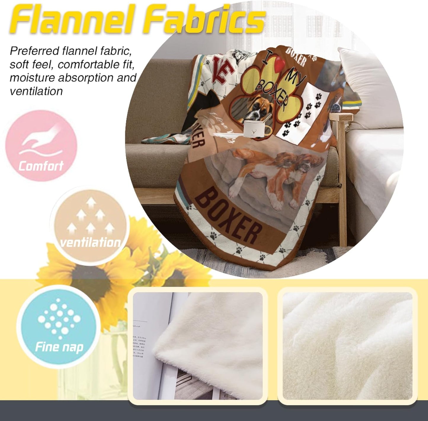 Air Conditioner Lightweight I Love My Boxer Blanket Flannel Fleece Blanket Ultra Soft Throw Blanket for Couch Living Room Bed (60''x50'', I Love My Boxer)