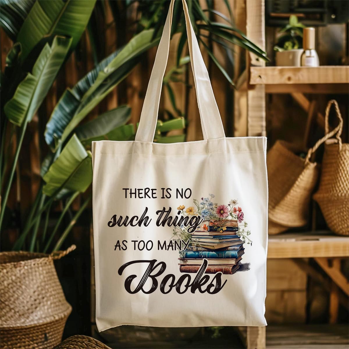 2PCS Canvas Tote Bags for Women Book Lover Bookish Christmas Halloween Birthday Gift for Women Book Club Librarian Readers