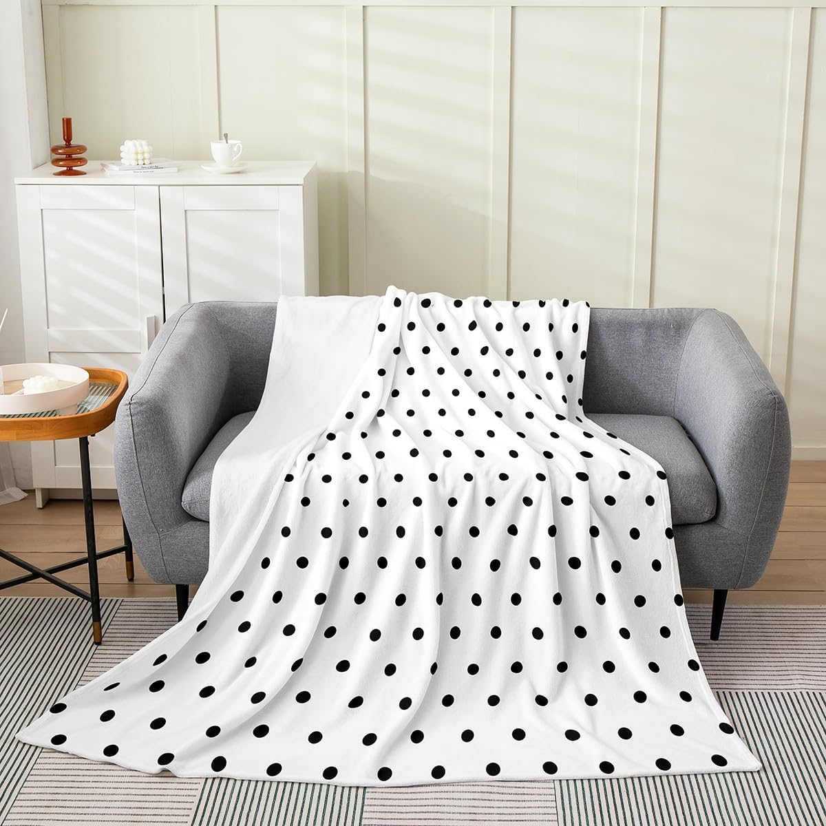 Feelyou Cute Black Polka Dots All Season,Bed Blanket Boys Girls Throw 50"x60" Modern Design Plush Throw Blanket, for Sofa Couch Kids Ultra Soft Stylish Flannel Fleece Blanket Simple Style Room Decor
