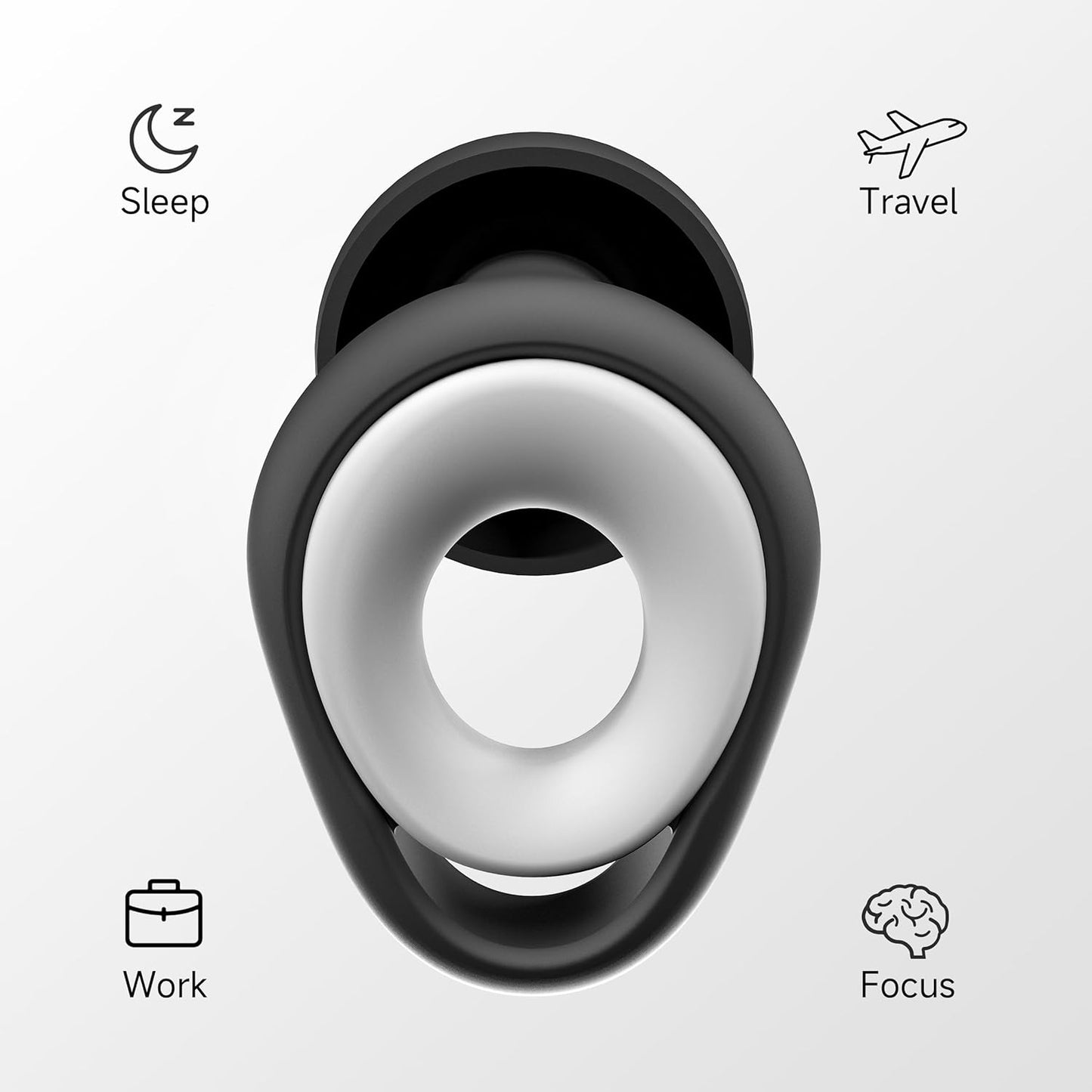 Ear Plugs for Sleeping Noise Cancelling Earbuds, Reusable Silicone Earplugs for Sleeping, High Fidelity with Mute Layer for Snoring Solution for Travel,Focus,45dB Noise Reduction (Black-White)