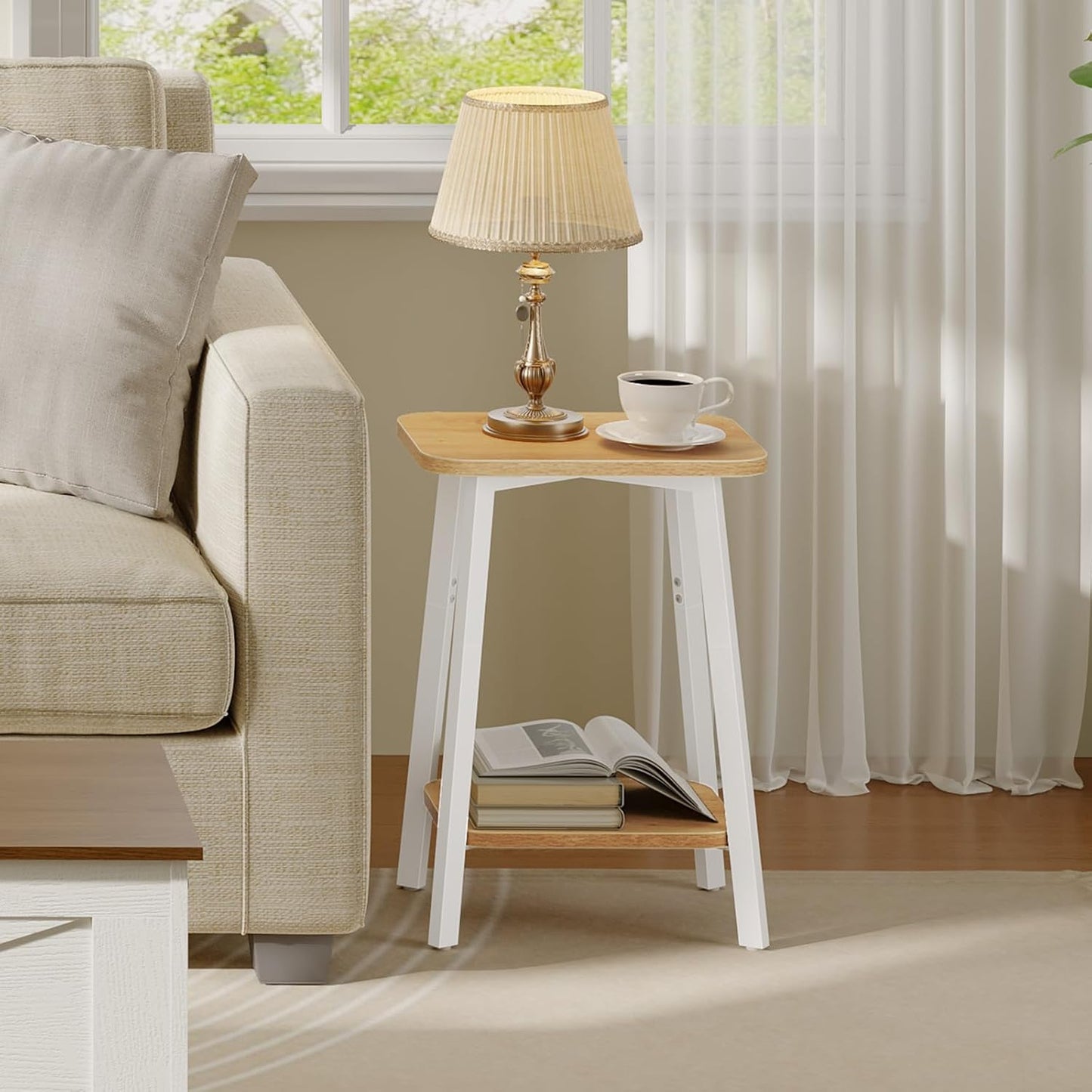 Side Table, Small Rectangular End Table with Storage Shelf, 2-Tier Bedside Table Sofa Couch Table, Nightstand for Small Spaces, Living Room, Bedroom, Natural ETBN4701