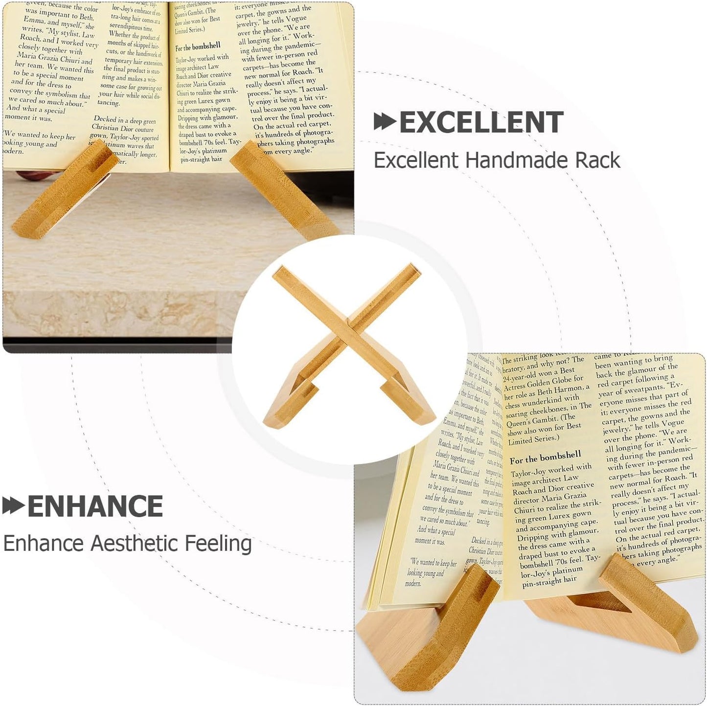 PRETYZOOM Wooden Cookbook Stand Portable Recipe Book Holder Color Multi-Function Kitchen Book Rack for Countertop Cooking and Tablet Support