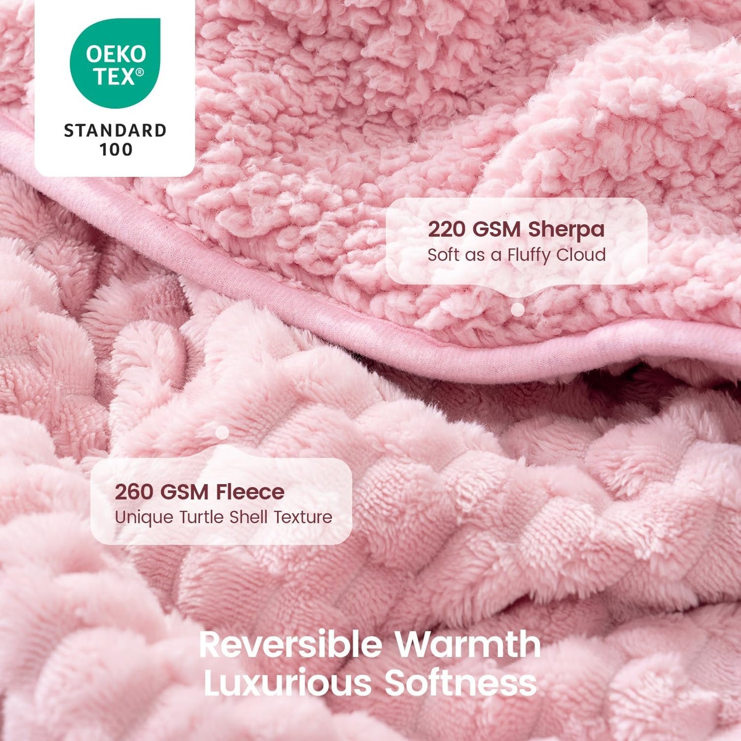 Super Fuzzy Soft Fleece Sherpa Weighted Blanket 15 lbs for Adults, 3D Imitation Turtle Shell Luxury Weighted Throw for Better Sleep, Dual Sided Cozy Heavy Blankets for Couch Bed, Pink, 60" x 80"